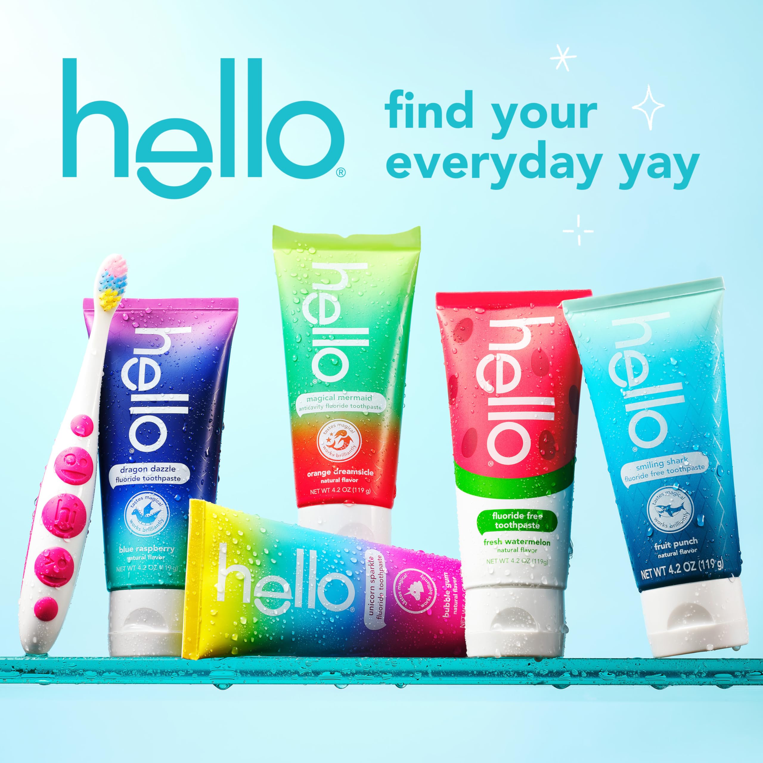 hello Unicorn Sparkle Kids Fluoride Toothpaste, Natural Bubble Gum Flavor, ADA Approved, Ages 2+, No Artificial Sweeteners, No SLS, Gluten Free, Vegan, Pack of 3, 4.2 oz Tubes