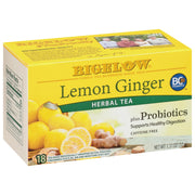 Bigelow Tea Lemon Ginger plus Probiotics Herbal Tea, Caffeine Free Tea with Lemon and Ginger, 18 Count Box (Pack of 6), 108 Total Tea Bags