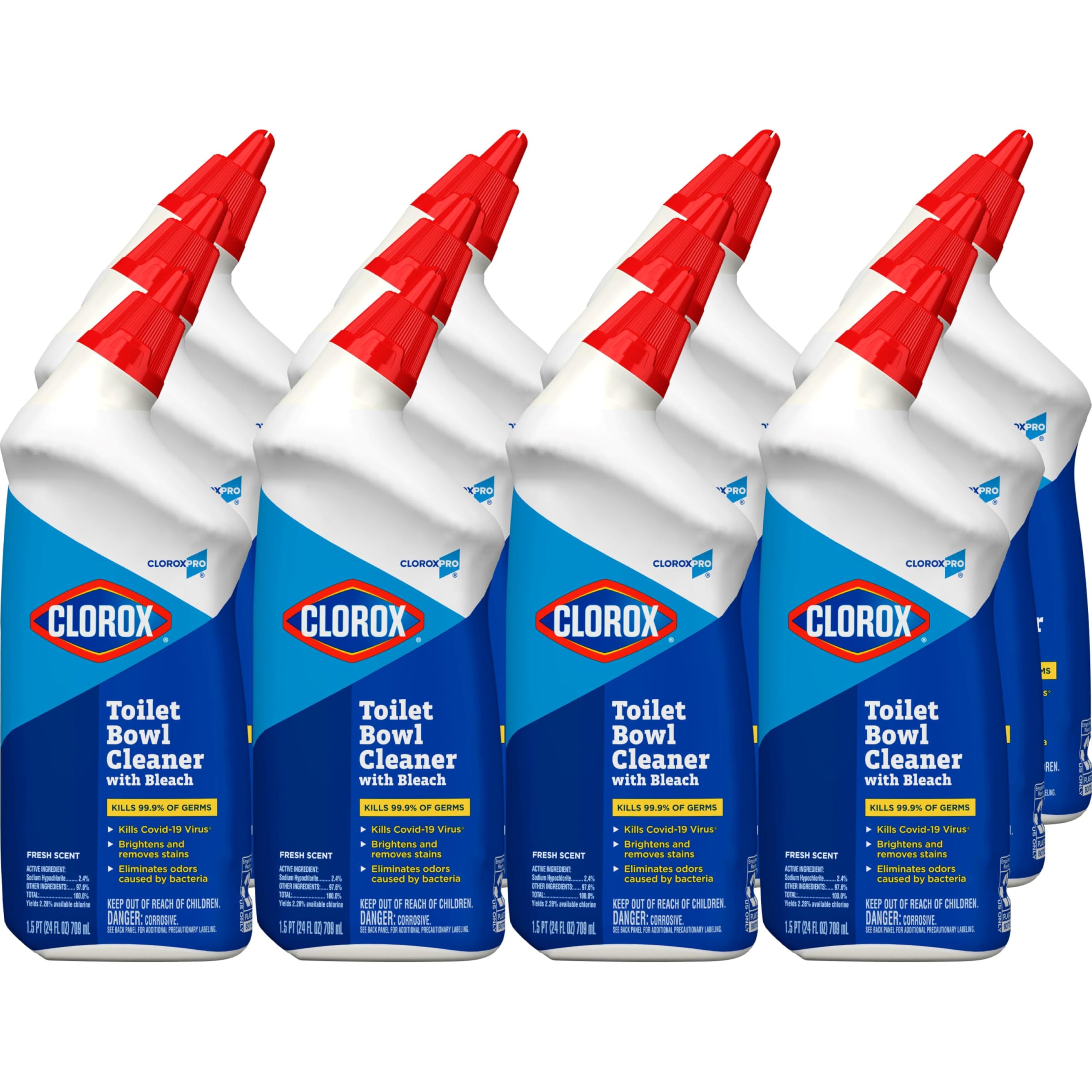 CloroxPro Commercial Solutions, Clorox Manual Toilet Bowl Cleaner with Bleach, Automatic Toilet Cleaner, Fresh Scent, 24 Ounces (Pack of 12) - 00031