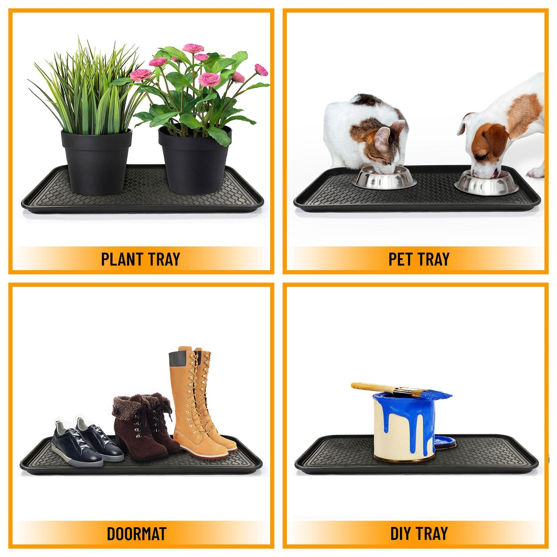 Ottomanson 15” x 30” Multi-Purpose Boot Tray - Waterproof Mat for Shoes, Pet Food, Litter Box, Painting & Planting - 1.2” Raised Edge for Spill Protection