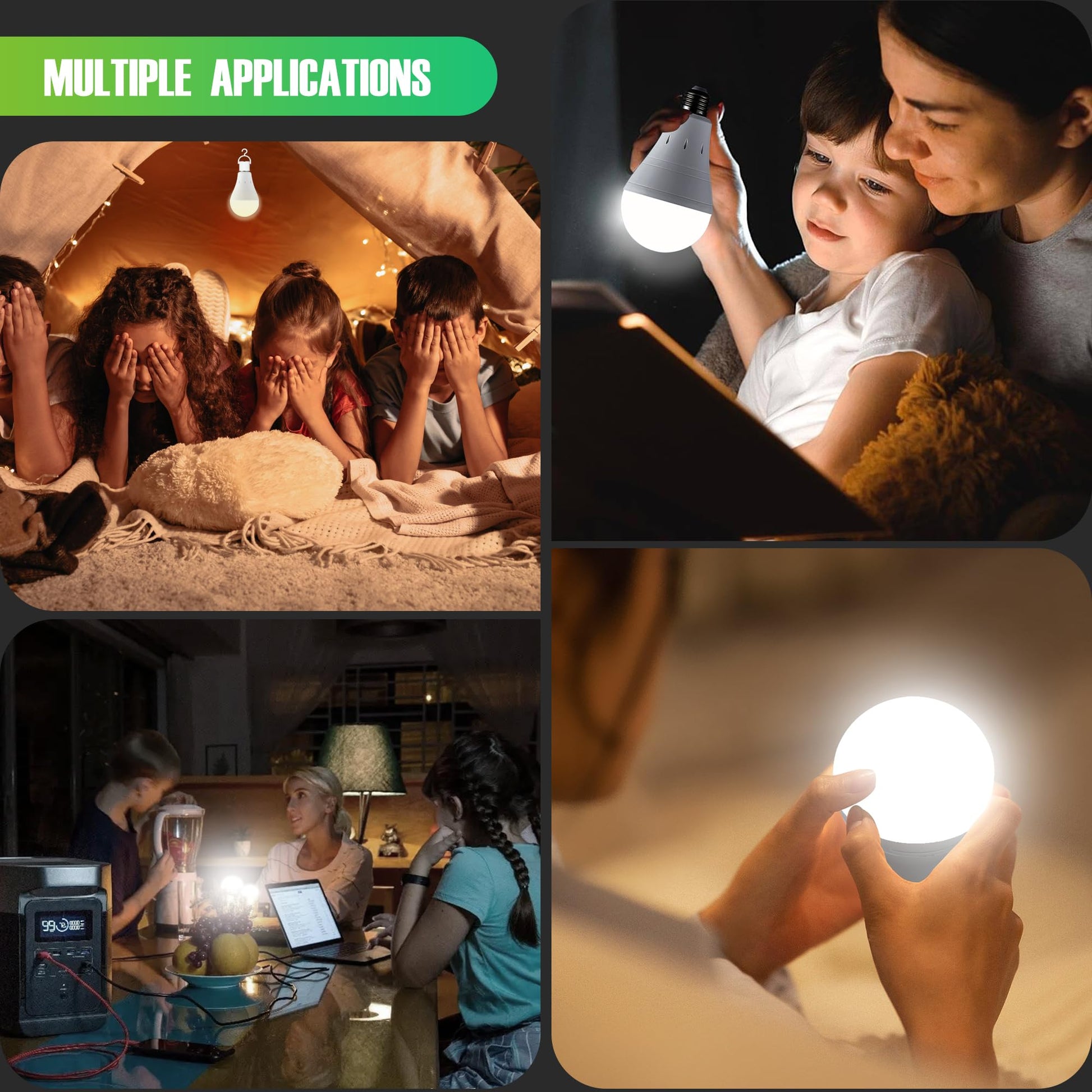 DEBAOBULB 6 Pack Rechargeable Emergency Light Bulbs, Battery Powered Energy Efficient LED Light Bulb 6000K Daylight E26 120 Volt 9W 60W Equivalent with 1200mAh for Home Power Outage Camping Hurricane