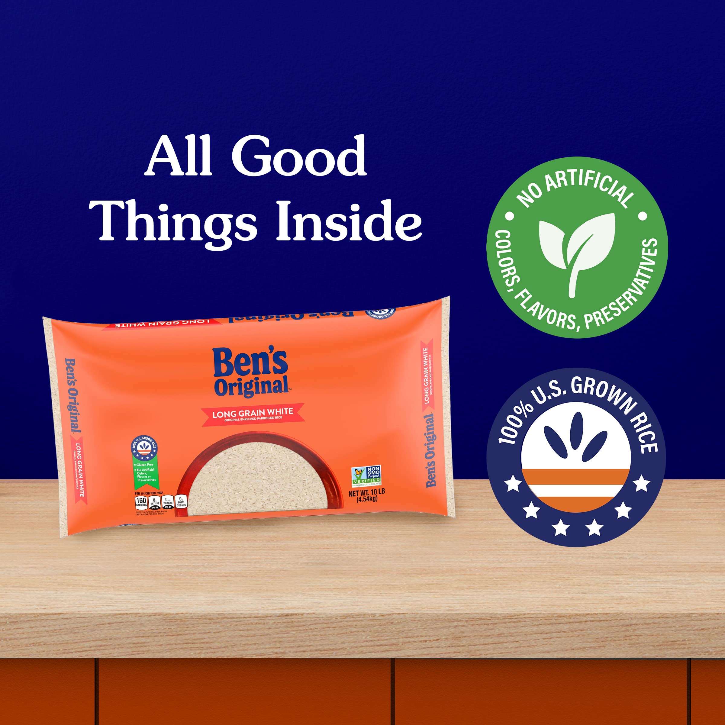 BEN'S ORIGINAL Enriched Long Grain White Rice, Parboiled Rice, 10 lb Bag