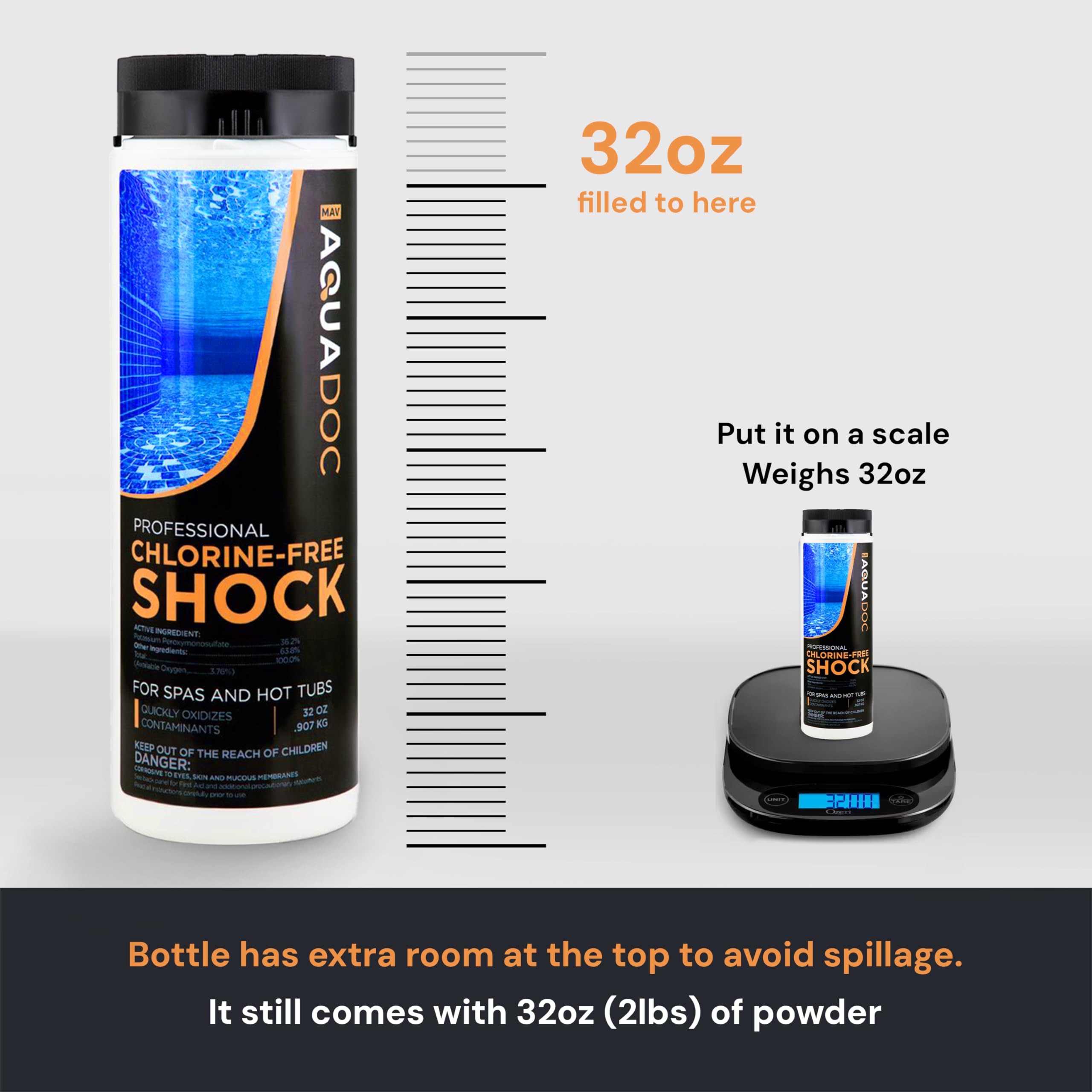 Non-Chlorine Spa Shock for Hot tub - Chlorine Free Tub Treatment & Enhanced to Assist Bromine Suitable Oxidizer Oxidizing by AquaDoc