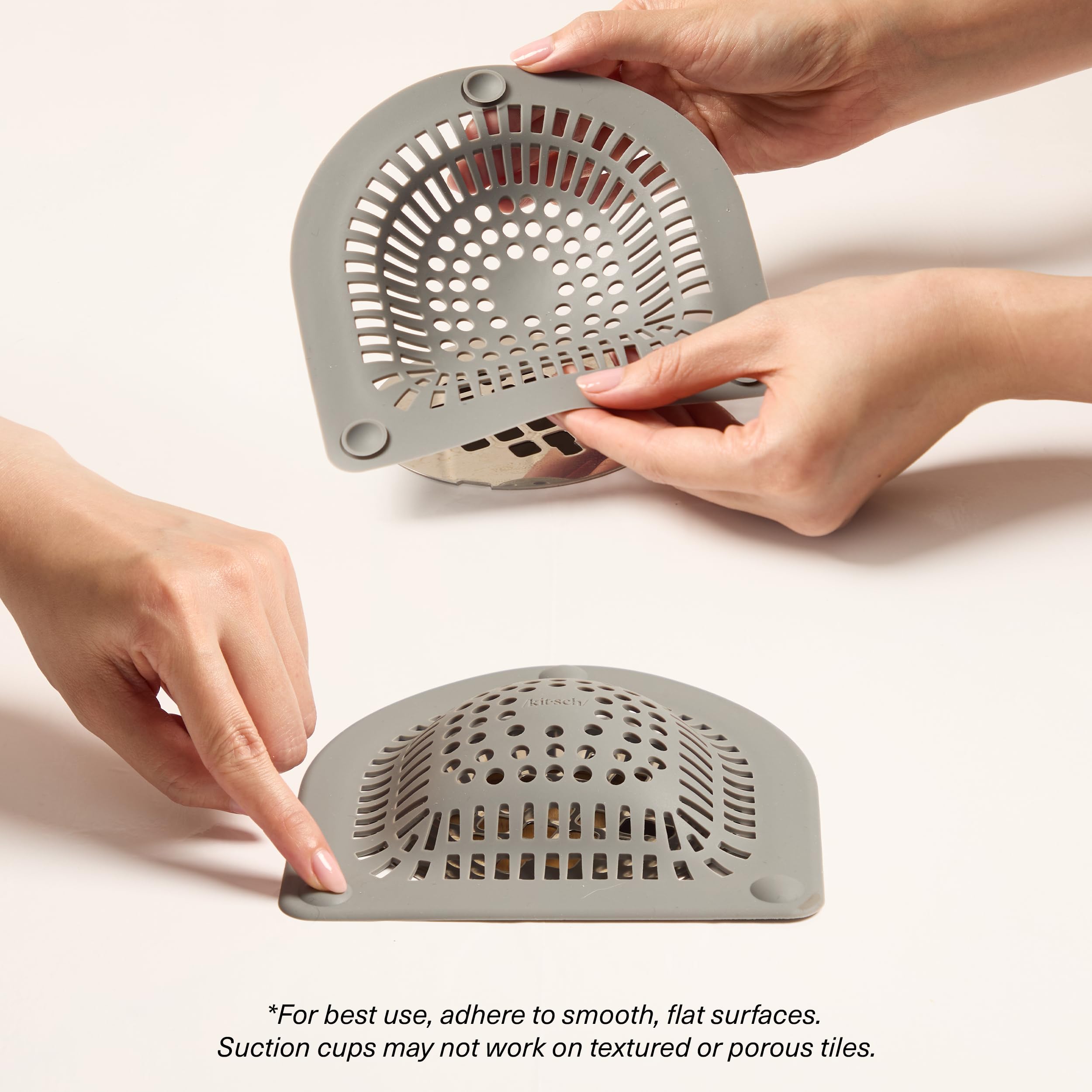 Kitsch Hair Catcher Shower Drain - Prevents Clogs, Drain Hair Catcher, Reduce Bathtub Odor, Anti-Clogging, Bathtub & Shower Cover, Durable & Easy to Clean, Made with Silicone, Universal Fit - Grey