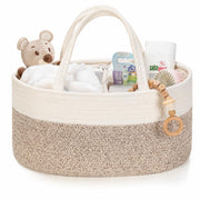 Kodomoore Diaper Caddy Organizer, Empty Gift Basket for Newborn Essentials, Baby Storage Basket, Stylish Gift Bag for Baby Shower, Boys and Girls – Small, White and Beige Brown