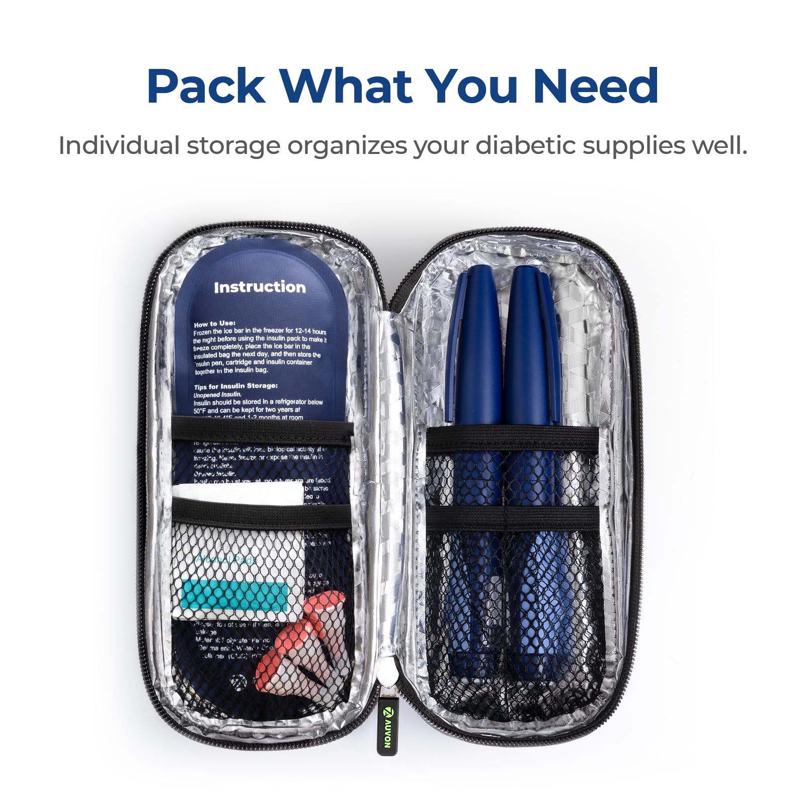 AUVON Insulin Cooler Travel Case with 2 x 90g TSA Approved Ice Packs, Diabetic Medication Insulated Cooling Bag for Insulin Pens and Diabetic Supplies Storage, Compact for Daily Life and Trips
