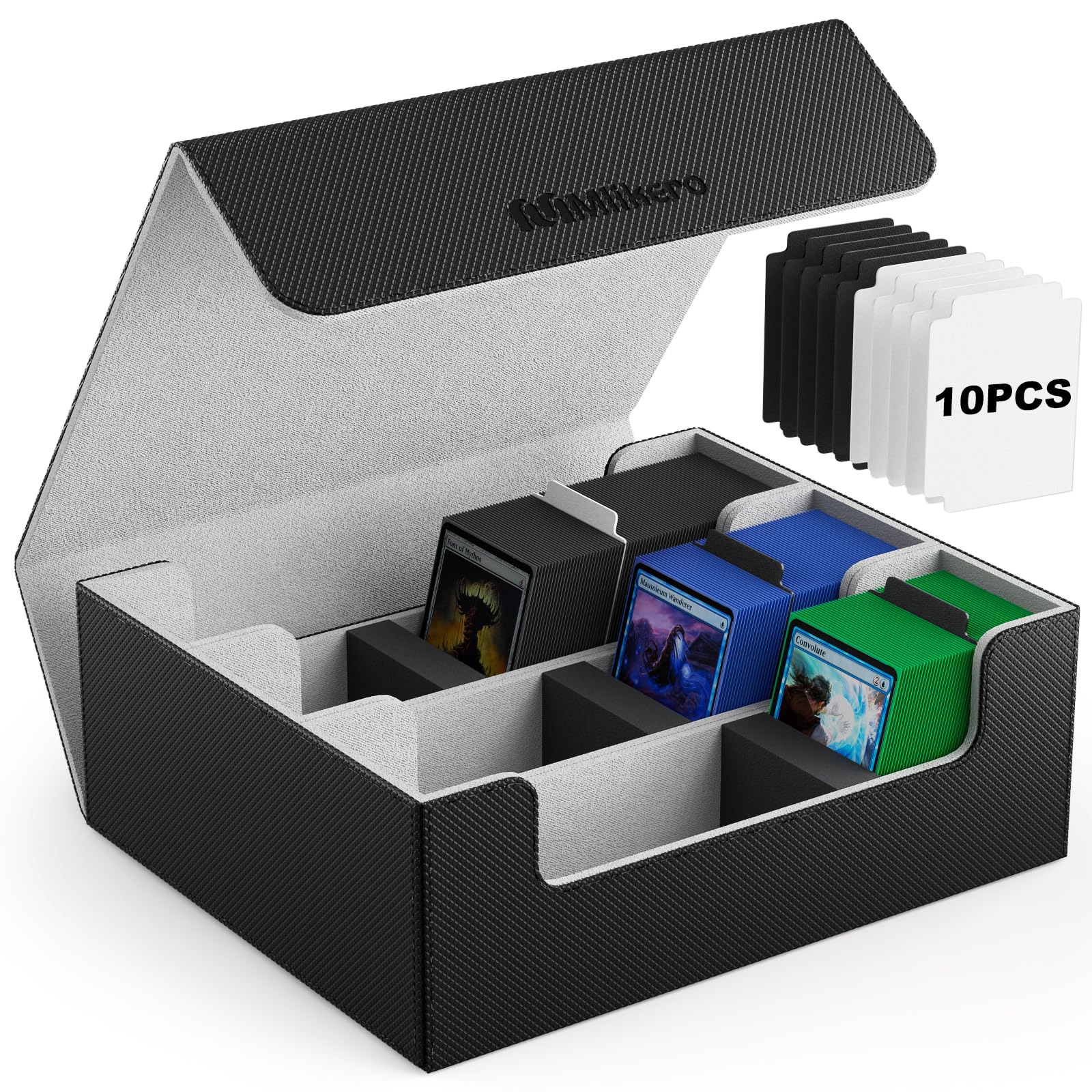 Mlikero Card Deck Case for Trading Cards 1800+, Trading Card Storage Box with 10 Dividers and 3 Foam Stoppers, Leather Magnetic Closure Commander Deck Box Fit for YuGiOh, MTG and Sport Cards