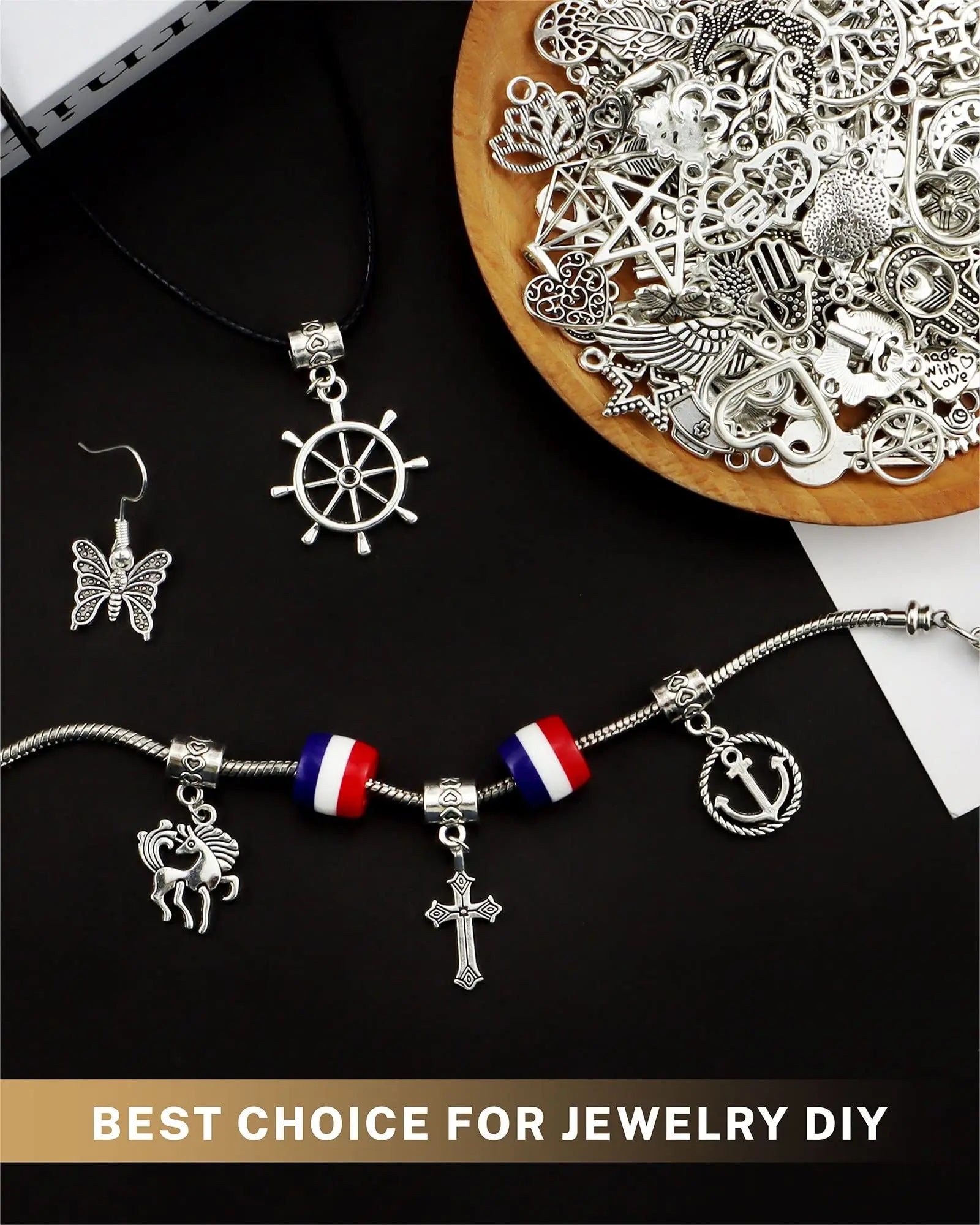 JIALEEY 300 PCS Wholesale Bulk Lots Jewelry Making Charms Mixed Smooth Tibetan Silver Alloy Charms Pendants DIY for Bracelet Necklace Jewelry Making and Crafting