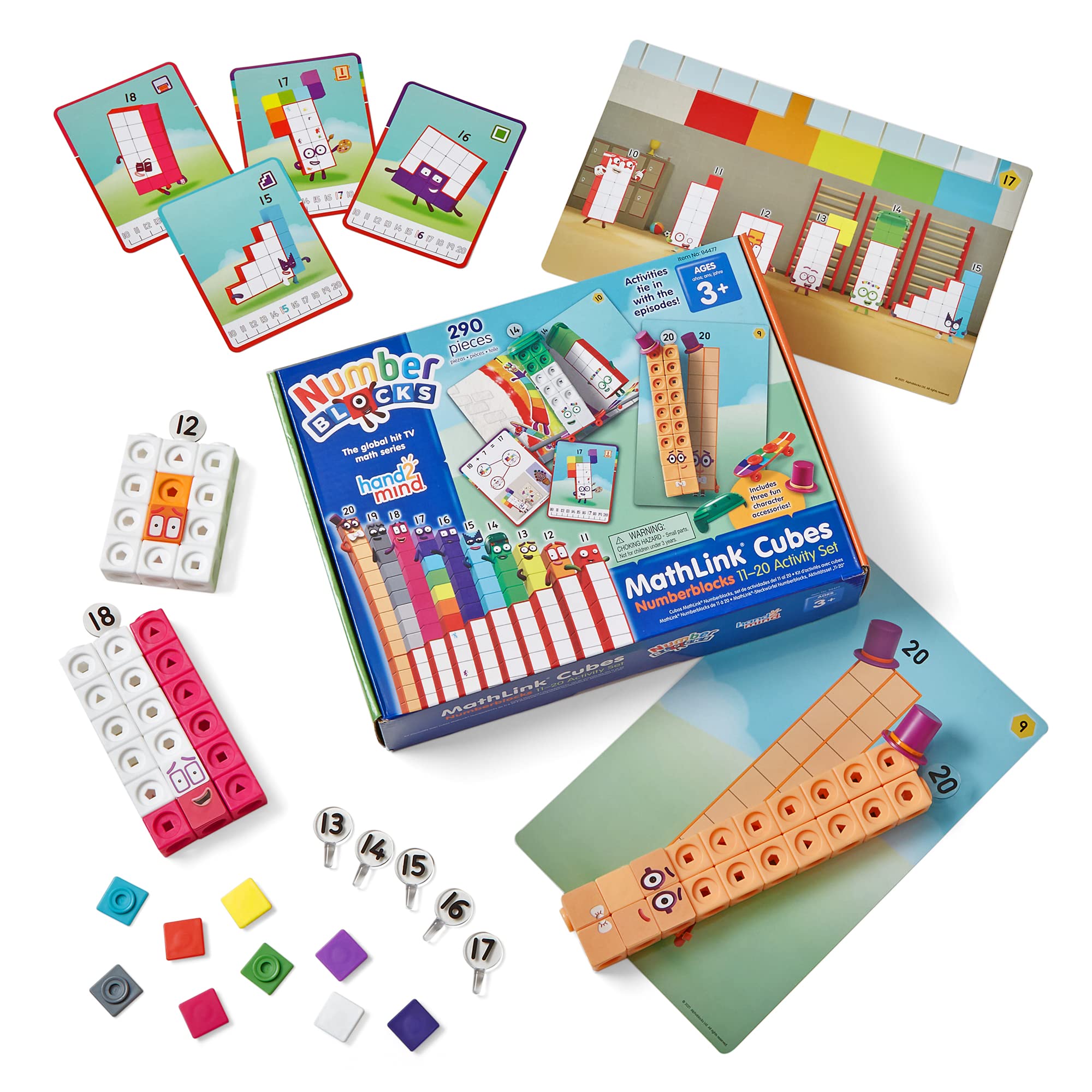 hand2mind Numberblocks MathLink Cubes مجموعة أنشطة من 11-20، 30 نشاطًا من أنشطة Numberblocks مرتبطة بحلقات تلفزيونية، 155 مكعبًا من NumberBlocks MathLink، ألعاب Numberblocks، مكعبات الرياضيات، لوازم التعليم المنزلي