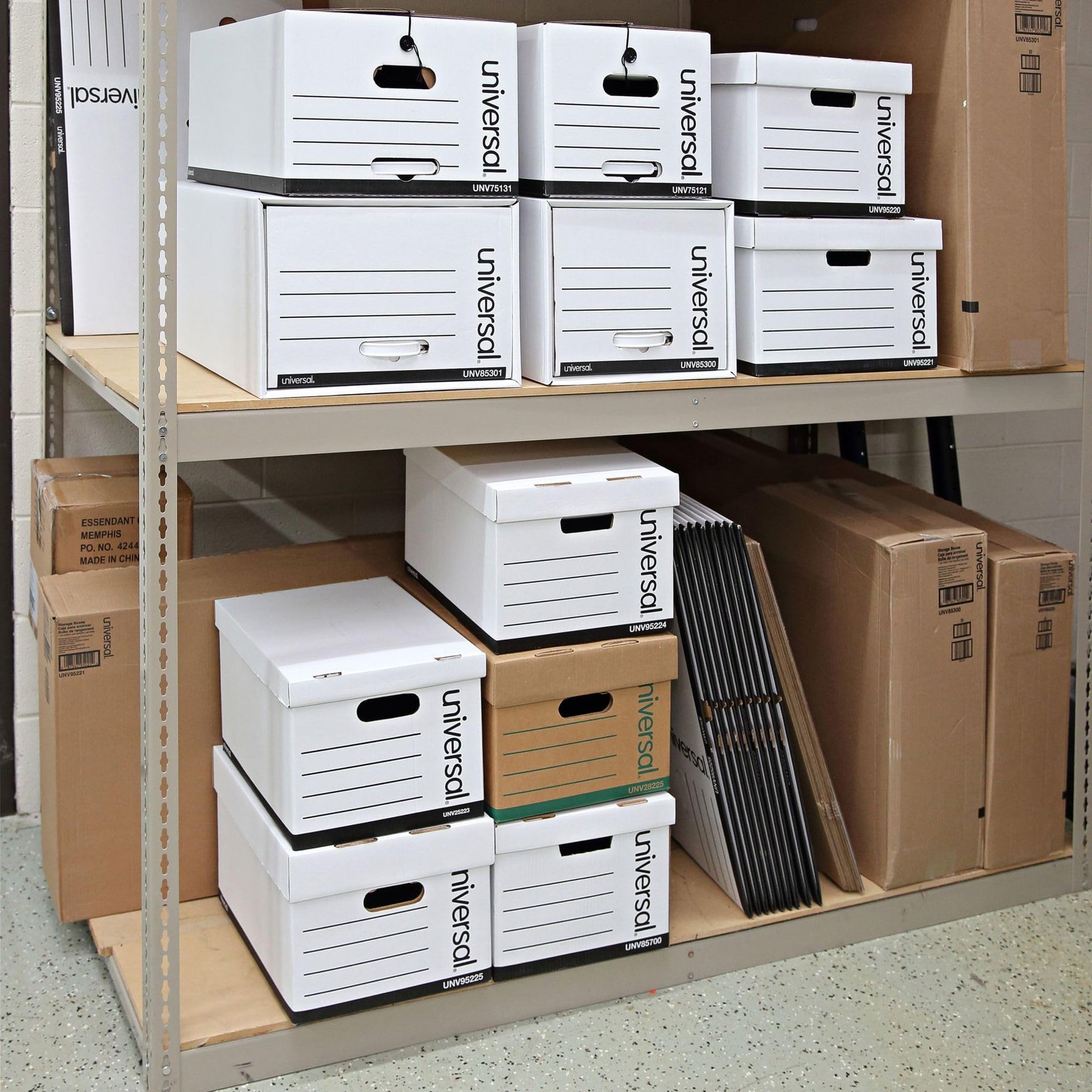 Universal Basic-Duty Economy Record Storage Boxes, 10 Pack, Letter/Legal Files, 12" x 15" x 10", White,