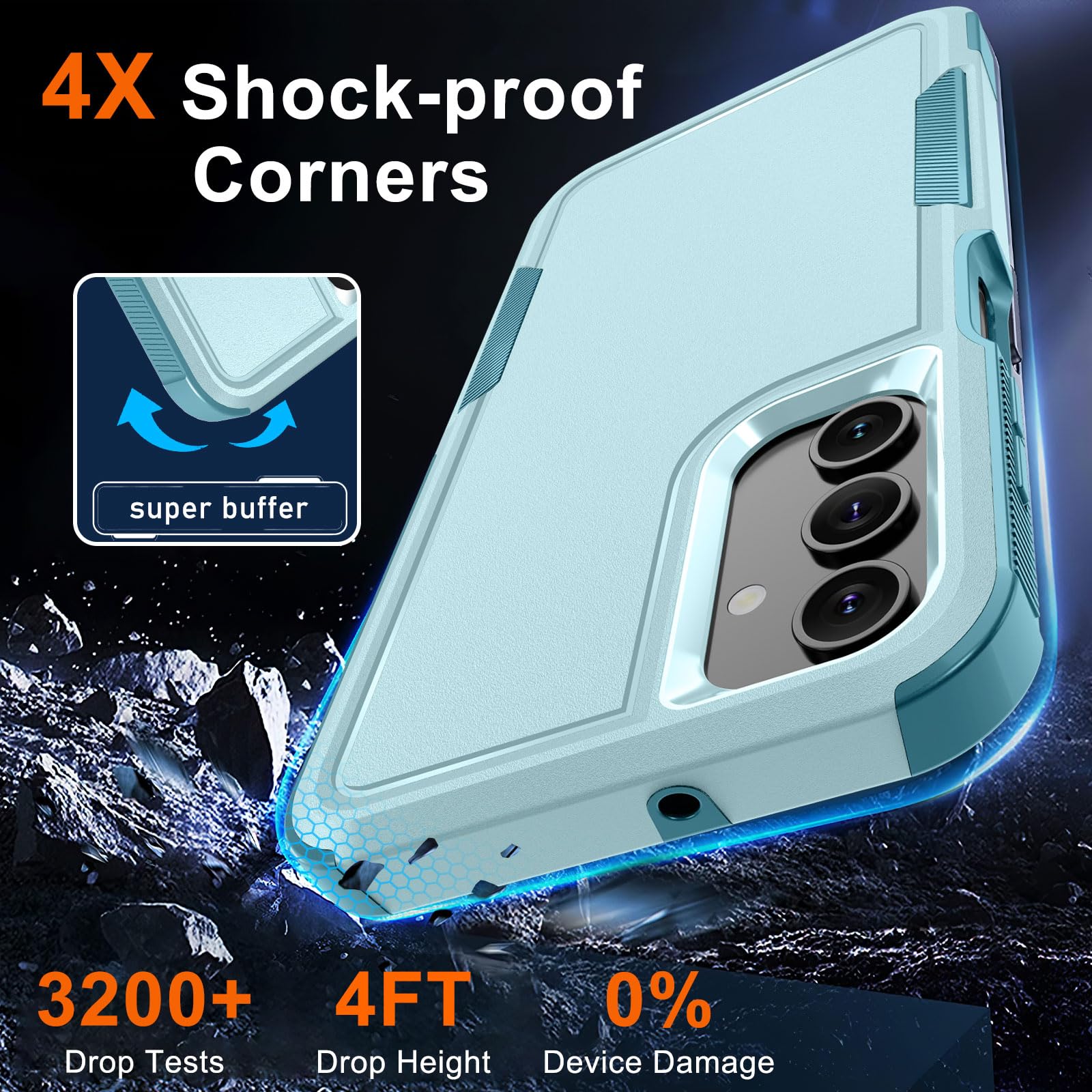 RMOCR Case for Samsung Galaxy A16 5G, Full Body Heavy Duty Rugged Shockproof Protective Phone Cover with Lanyard Strap, Tempered Glass Screen Protector and Camera Lens Cover, Mint Green