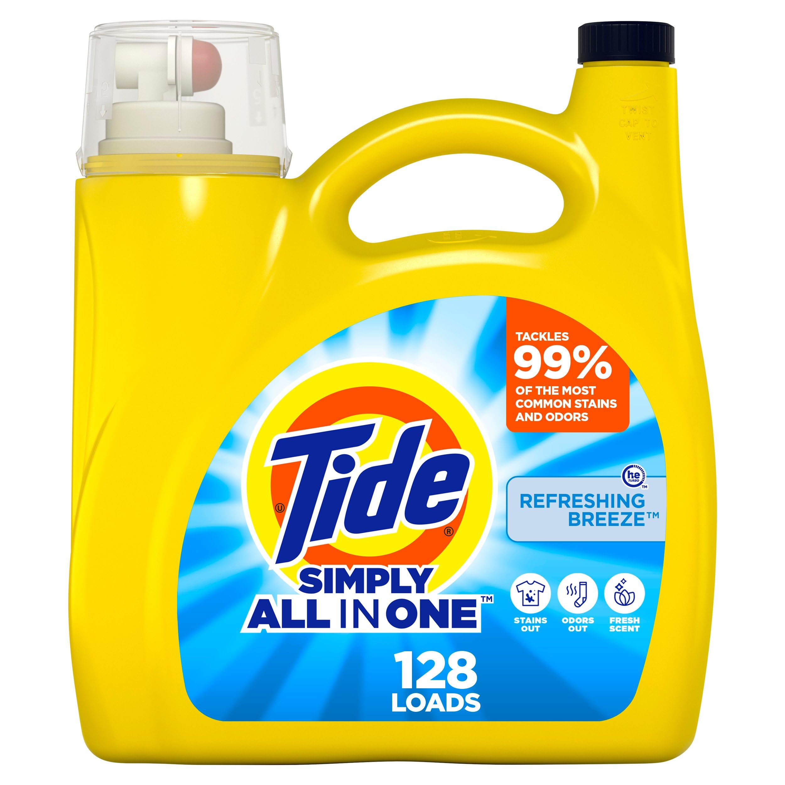 Tide Simply Liquid Laundry Detergent, Refreshing Breeze, 168 oz, 128 Loads, Tide Liquid Laundry Detergent, Laundry Soap