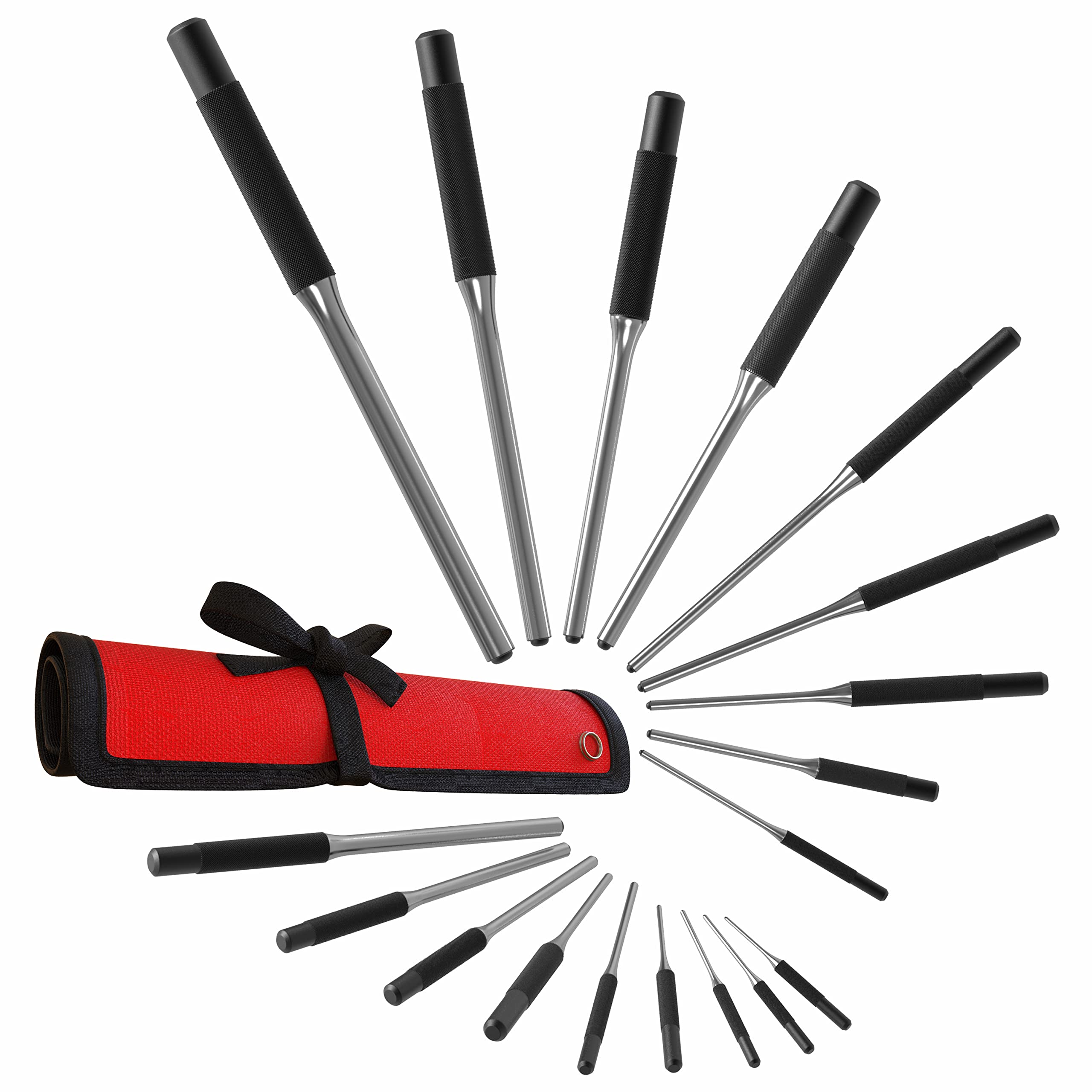 TuffMan Tools, Roll Pin Punch Set 9pc Craftsman Tool Set - Great Nail Punch for Gun Tool Kit Building, Watch Repair Kit and Removing Firing Pin with Tool Pouch