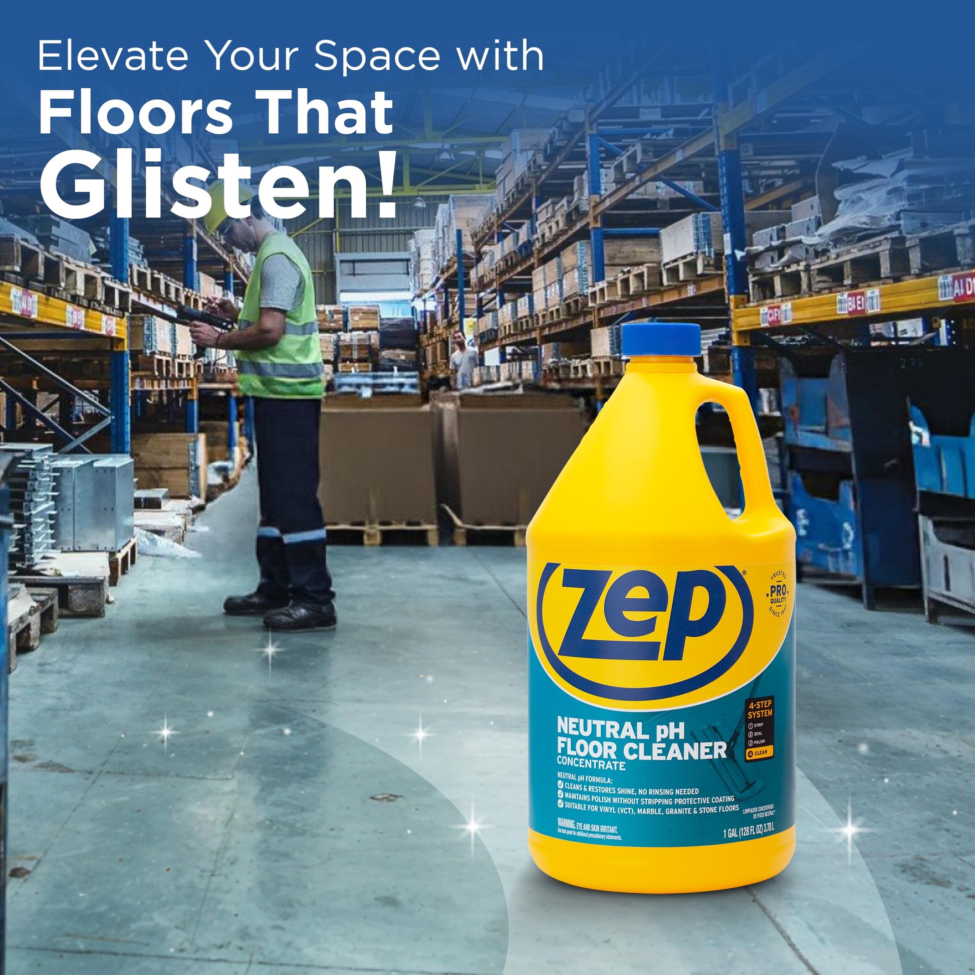 Zep Neutral PH Industrial Floor Cleaner - 1 Gallon - ZUNEUT128 - Concentrated Pro Trusted All-Purpose Floor Cleaner