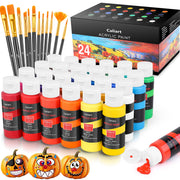 Caliart 24 Colors Acrylic Paint Set with 12 Brushes, Art Craft Paints Gifts Trendy Stuff for Adults Artists Kids Teens, Halloween Pumpkin Canvas Ceramic Rock Eggs Painting Kit Art Supplies