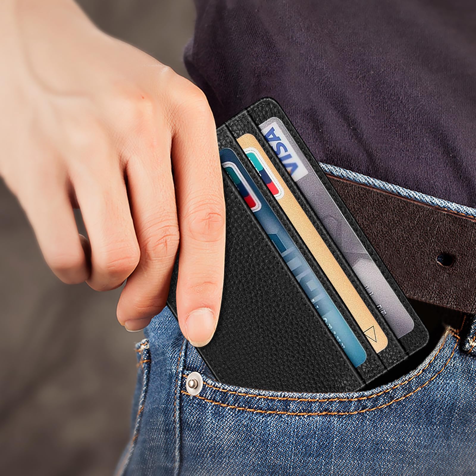 FINTIE Slim Minimalist Front Pocket Wallet, RFID Blocking Credit Card Holder Card Cases with ID Window for Men Women, Black
