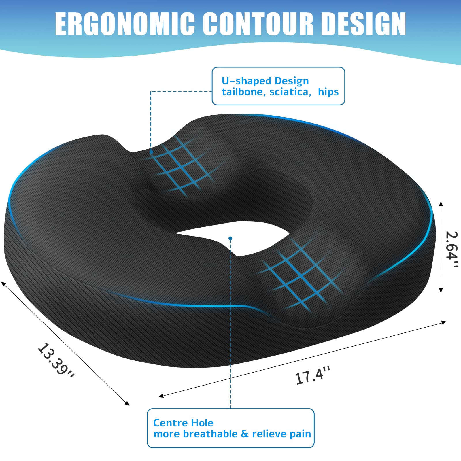 BlissTrends Donut Pillow Seat Cushion,Donut Chair Cushions for Postpartum Pregnancy & Hemorrhoids,Tailbone Pain Relief Cushion,Memory Foam Lifting Cushions for Office&Home Chairs (Black)