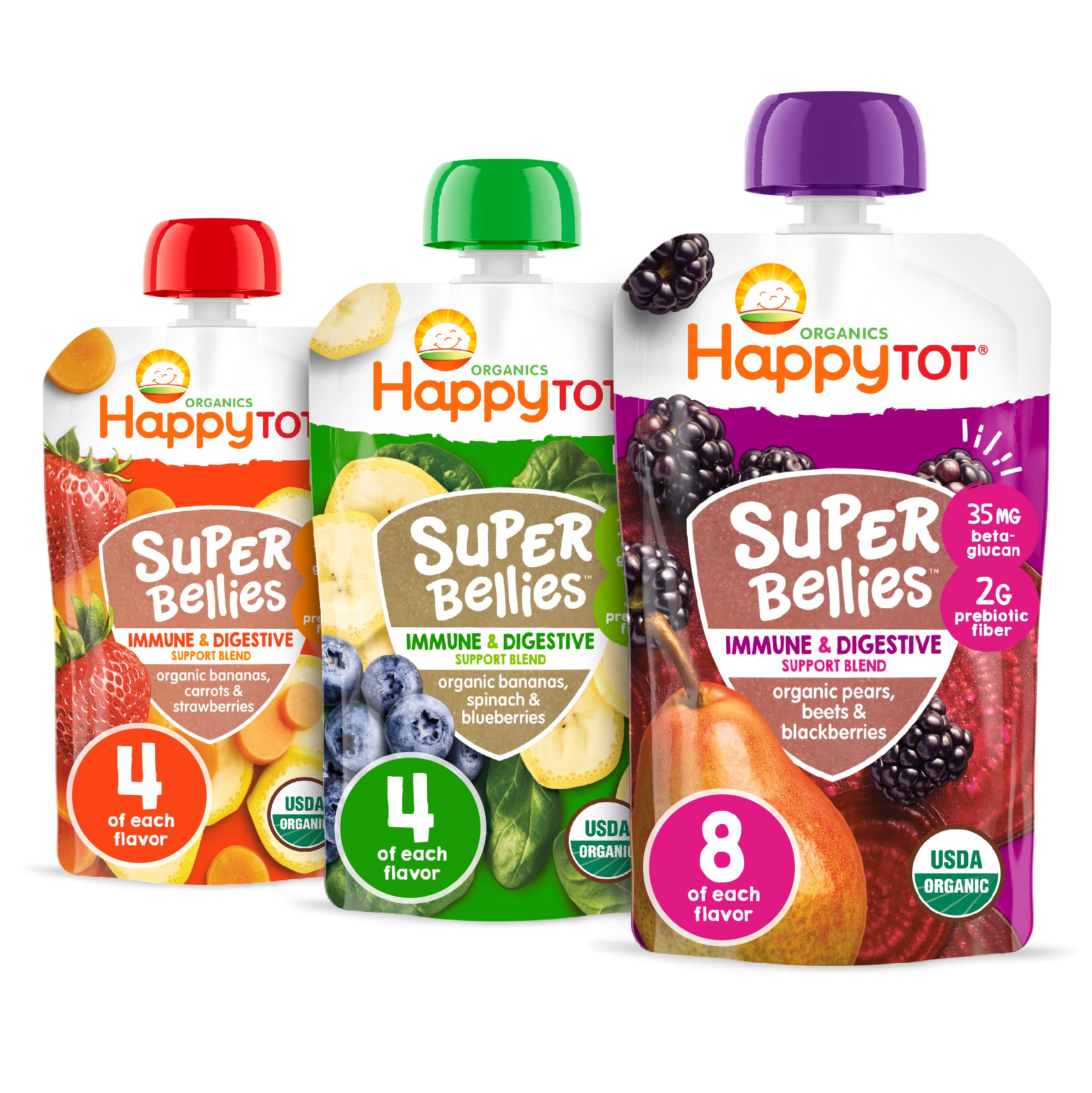 Happy Tot Organics Super Bellies Variety Pack, 4 Ounce(Pack of 16)