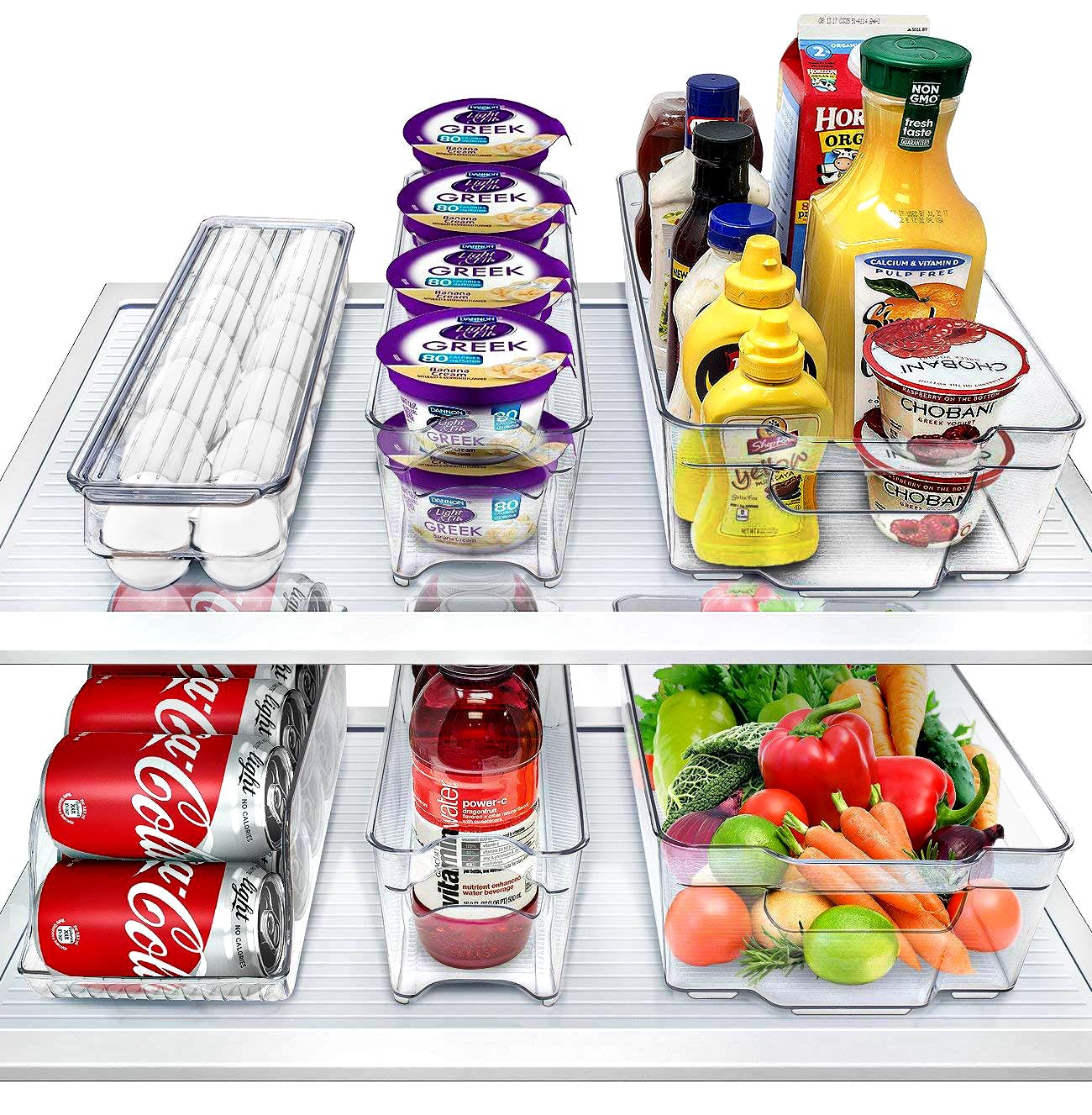Sorbus Refrigerator Organizers and Storage Bins Set of 6 – Includes 2 Wide Bins, 2 Narrow Bins, Soda Can Organizer, and 14 Egg Holder – Clear Fridge Organizer Bins for