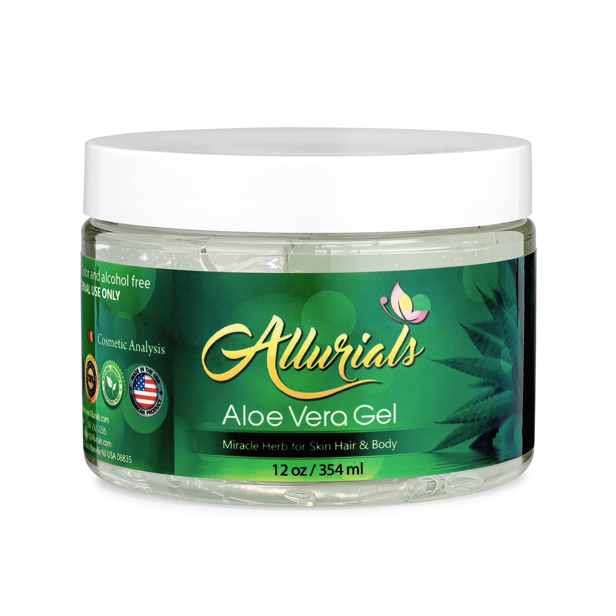 Allurials 100 % reines und biologisches Aloe Vera Gel, klinisch getestet und von Dermatologen bestätigt, spendet Feuchtigkeit und heilt trockene und geschädigte Haut und Haare – 355 ml