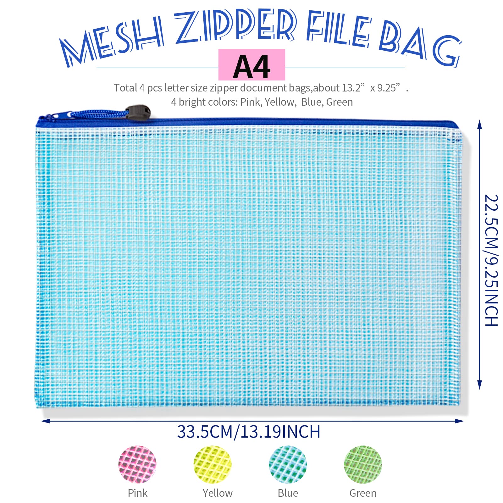 LEOBRO Mesh Zipper Pouch Bags, 13.2"x 9.2" Zipper Pouch, 4 pcs Mesh Bags with Zipper, Storage Bags Pouch for Organization Toy Puzzles Board Game Travel, File Jackets & File Pockets