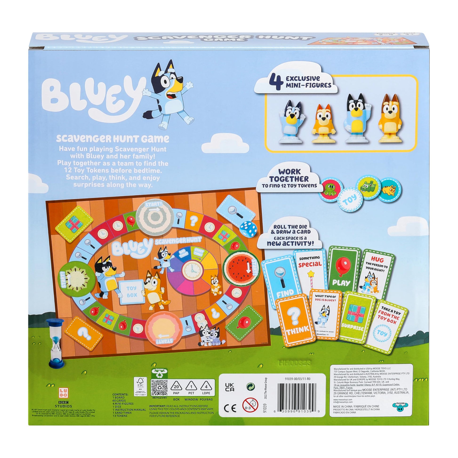 Bluey Scavenger Hunt Board Game, Cooperative Play with 4 Exclusive Mini-Figures, Learning Toys for 5+ Year Old, Fun Toy Token Collecting Game