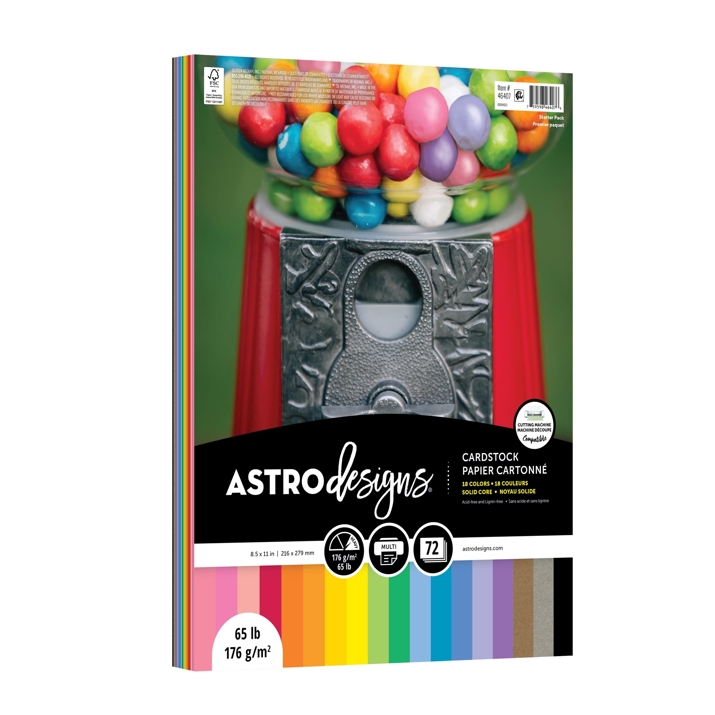 Neenah Astrodesigns Cardstock Pack 8.5"X11" 72/Pkg - 18 Bold & Vivid Colors
