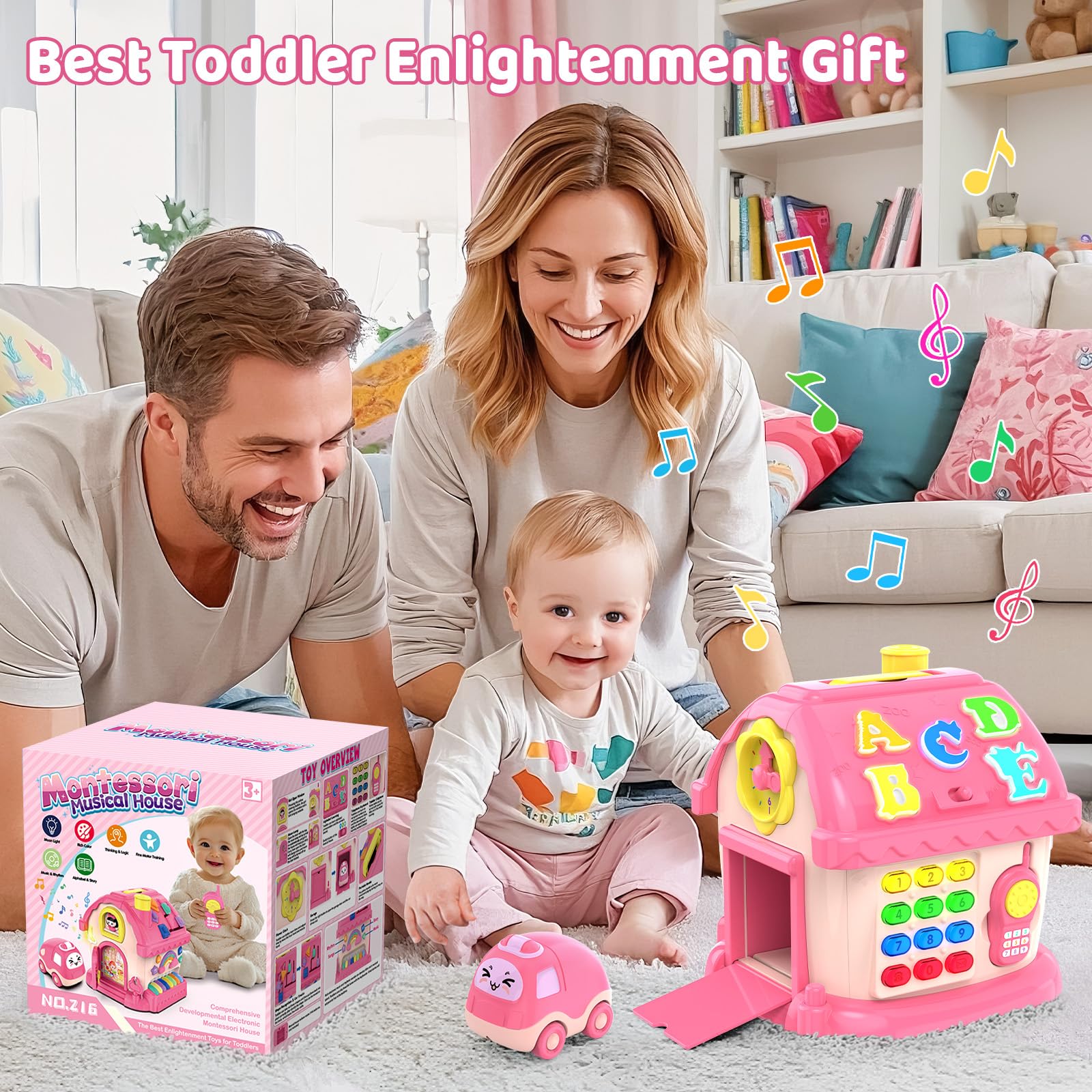 Fidecexv Montessori Toys for 1 Year Old Girl Gifts, 12-in-1 Musical House Toddler Learning Toys for 1-2, 1st First Birthday Gifts for Girls and Boys Baby 6-12 12-18 6-24 Months
