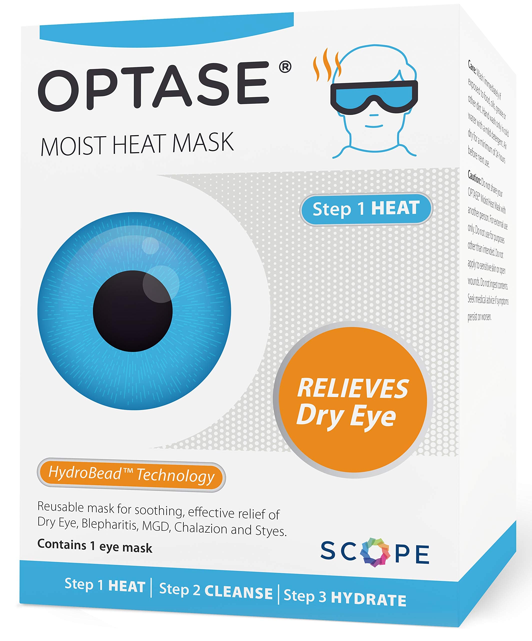 Optase Moist Heat Mask - Heated Eye Mask for Dry Eyes With HydroBead Technology - Washable, Microwaveable Compress - Holds Heat for 10 Minutes