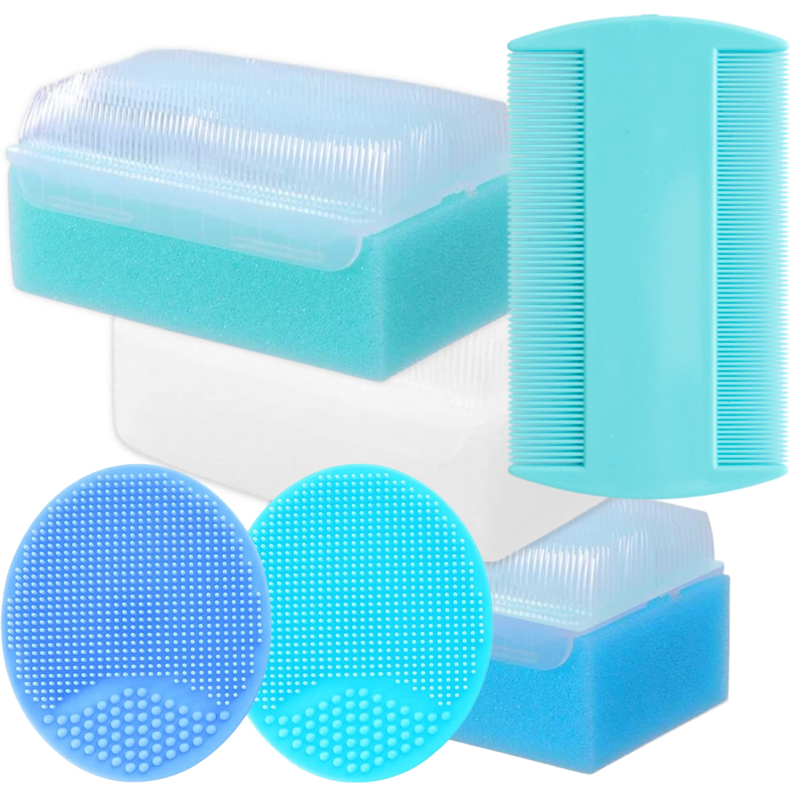 Cradle Cap Brush for Babies - Cradle Cap Treatment | Baby Sponge for Bathing | Baby Brush and Comb Set Newborn | Baby Comb & Scalp Scrubber (Set of 6)