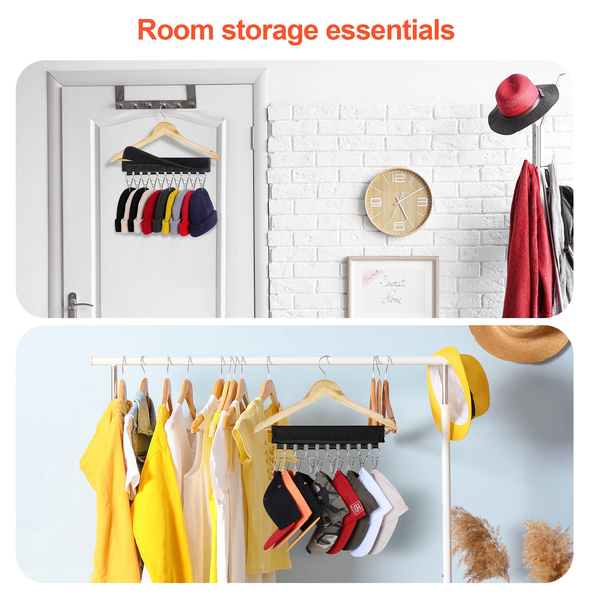 Hat Rack for Baseball Caps Hat Organizer Holder for Hanger & Room Closet Display, 2Pack 10 Hat Storage Clips for Hang Ball Caps Beanie, for Men Gift, Not Including Hangers & Hats (2PC Black)