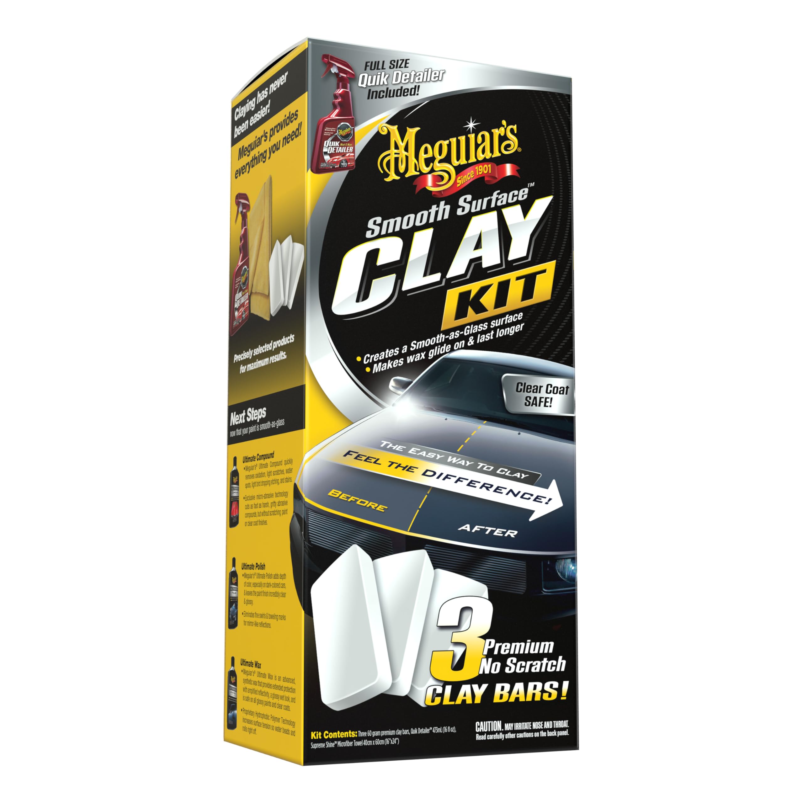 طقم طين السطح الأملس G191700 من Meguiar's، استخدام آمن وسهل لطين السيارة للحصول على لمسة نهائية ناعمة كالزجاج