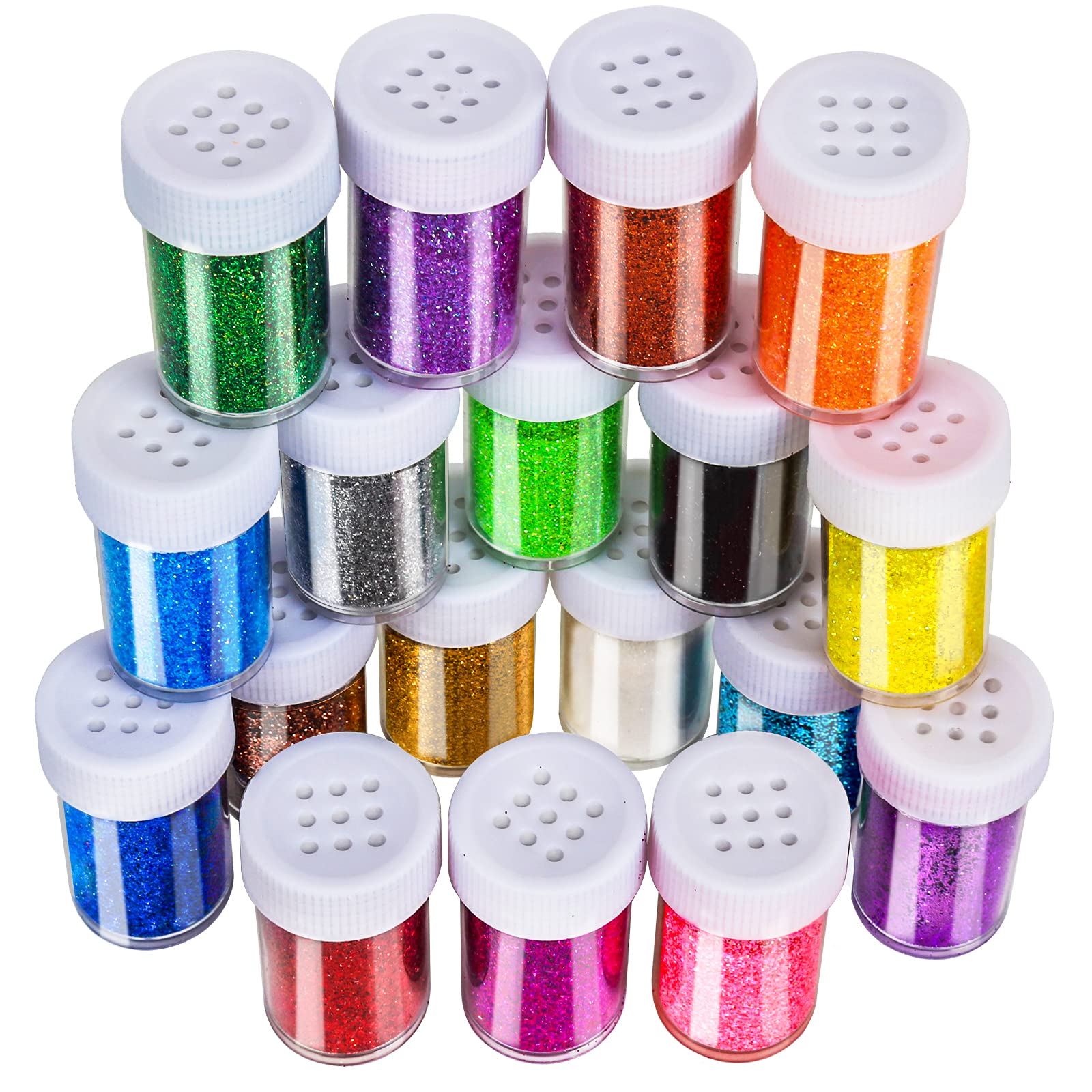 LEOBRO Glitter, 18 Pack Fine Glitter, Craft Glitter Powder Shake Jar, Multi Assorted Set Extra Fine Glitter for Resin Art Crafts Tumbler Scrapbook Jewelry Making, Body Face Hair Glitter, 15g/ Bottle
