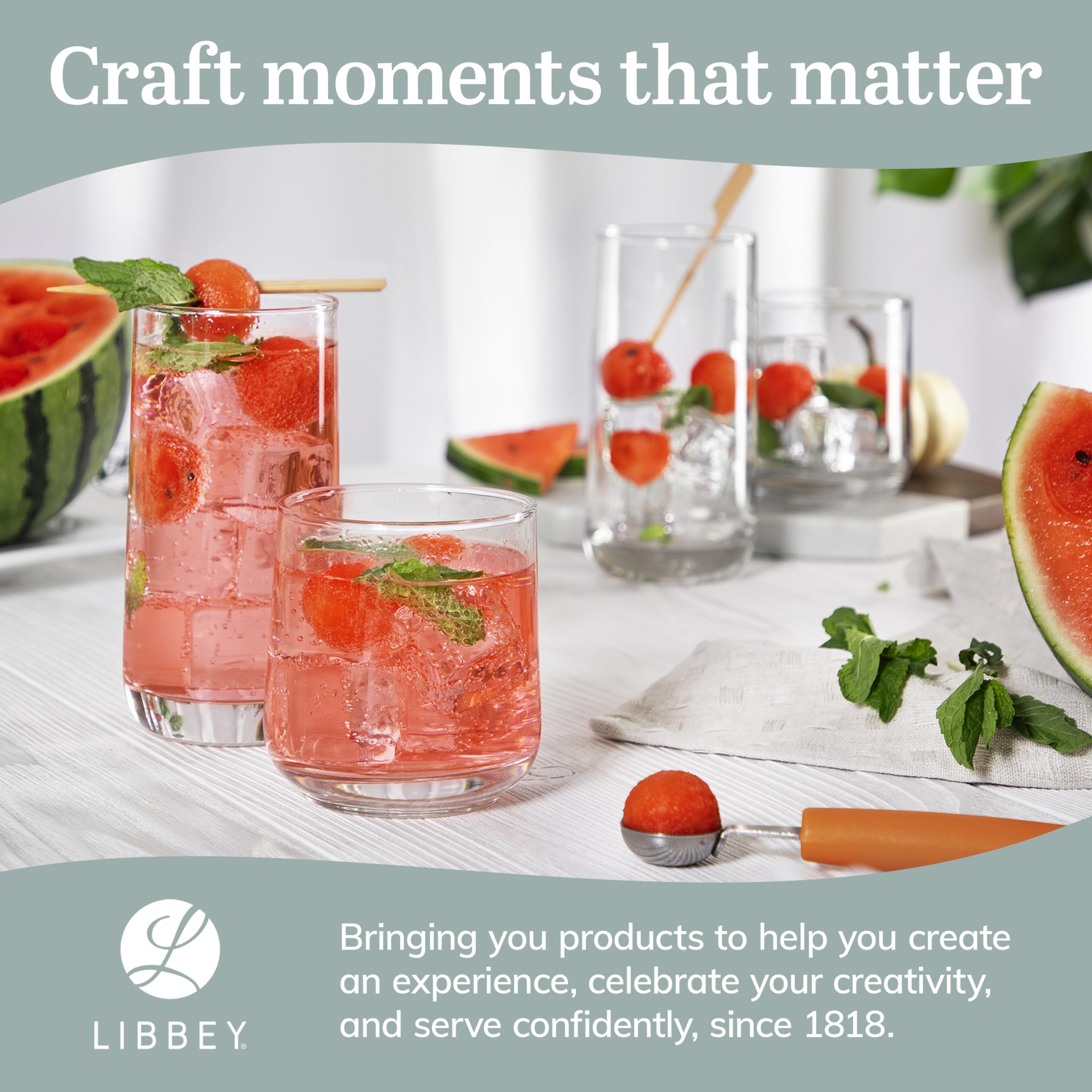 Libbey Ascent Tumbler and Rocks Drinking Glasses Set of 16, Glass Drinking Glasses with Curvature, Versatile Glassware Set for Parties and More