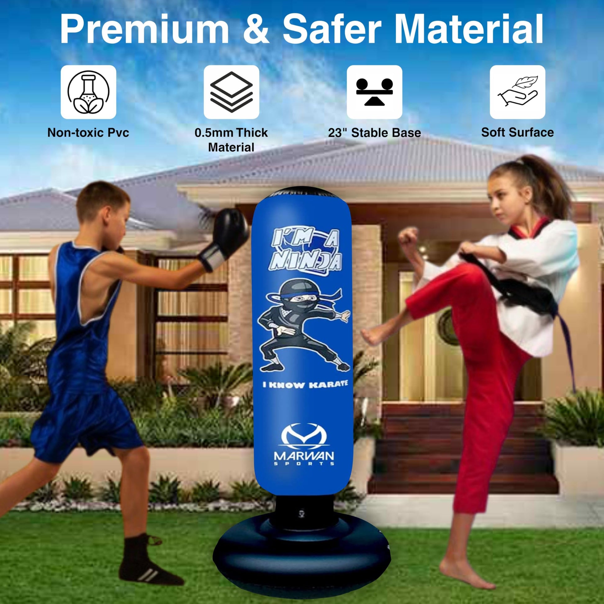 Marwan Sports Inflatable Punching Bag for Kids – 5-in-1 Birthday Set with Gloves, Pump & Fast Rebound – Fun Active Toy for Boys Ages 4-12