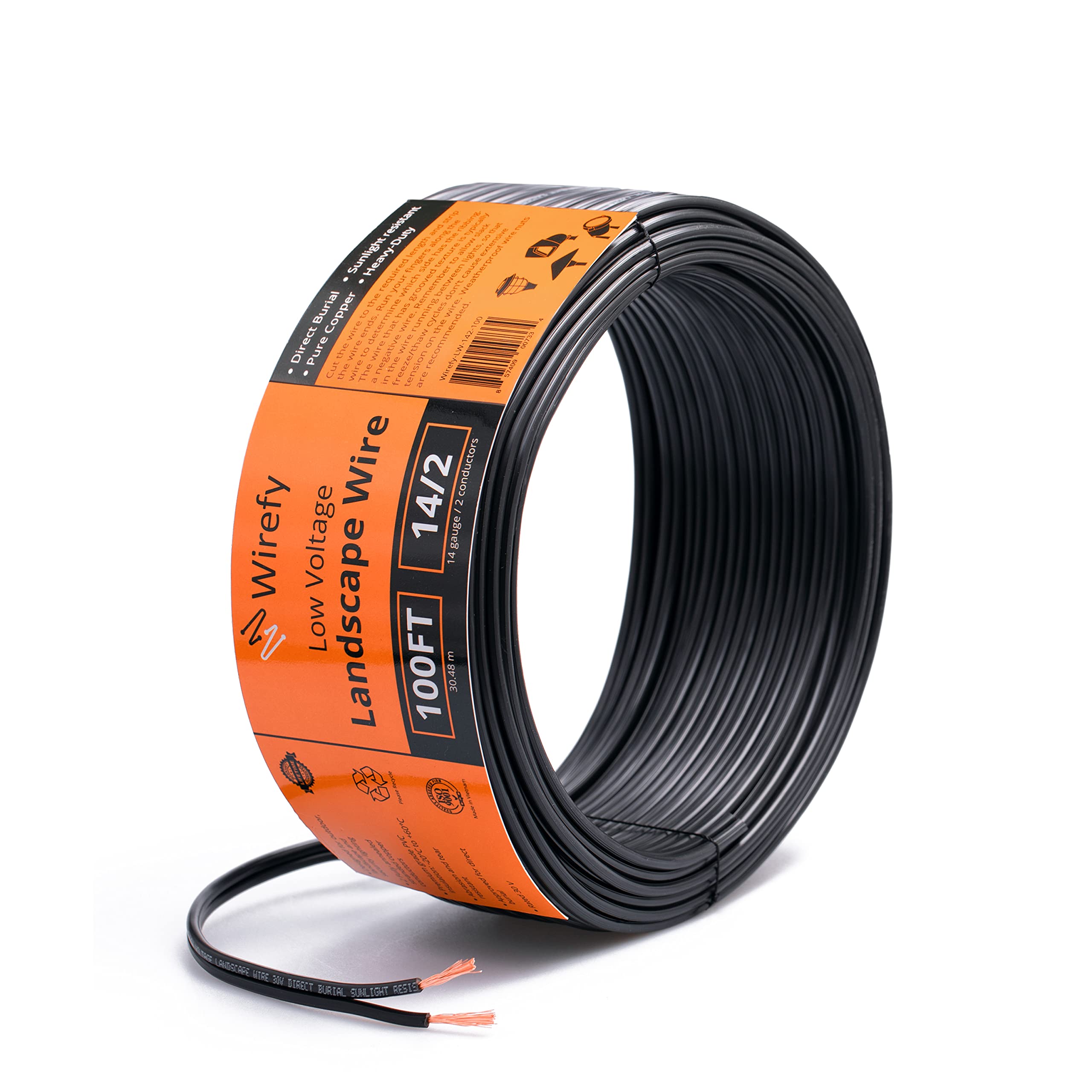 Wirefy 14/2 Low Voltage Landscape Lighting Wire - 14-Gauge 2-Conductor 100 Feet, Copper ,Black