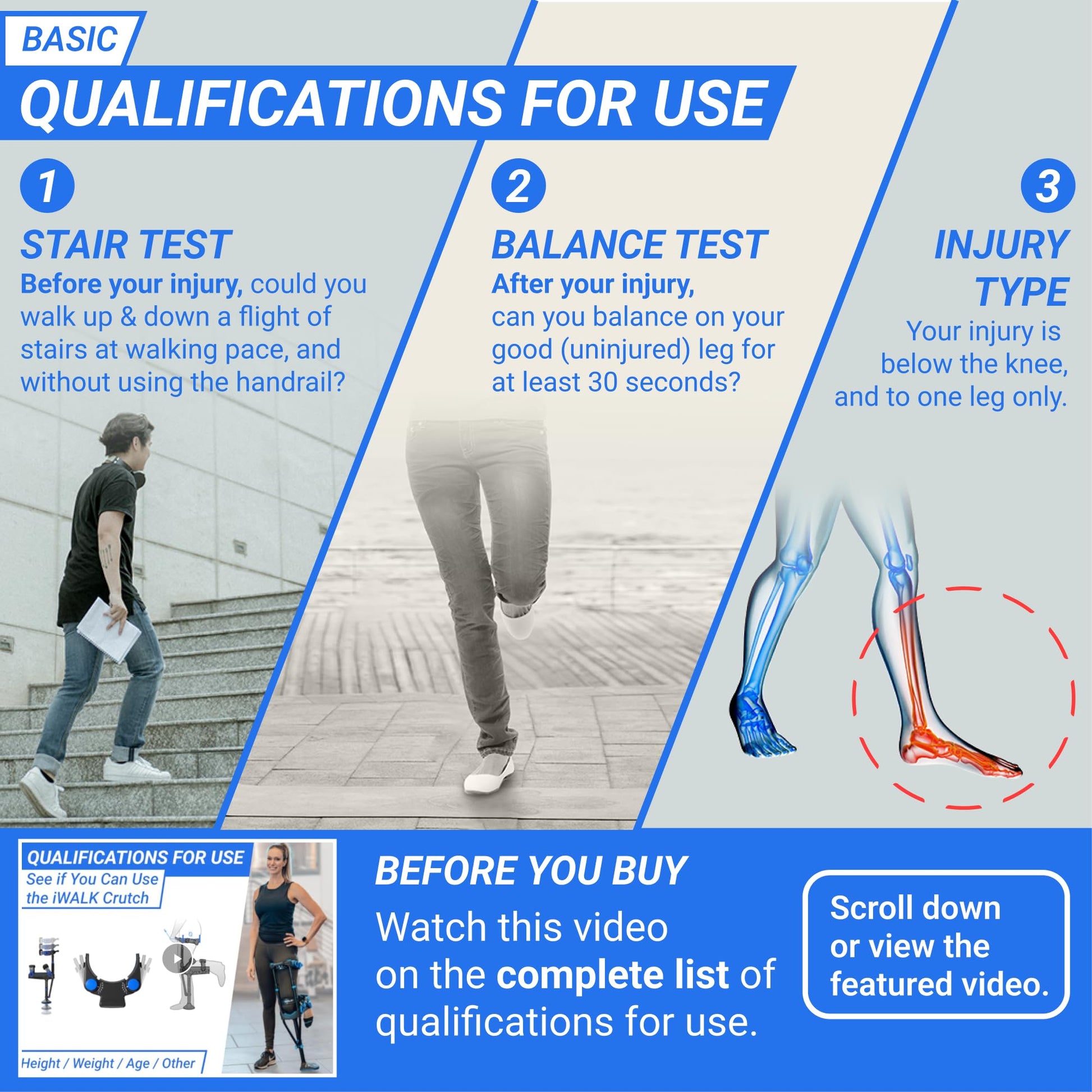 iWALK3.0 – The Original Hands Free Knee Crutch - Alternative to Crutches and Knee Scooters - iWALK Replaces Crutches for Adults - Peg Leg Crutch For Lower Leg Injuries - See All Qualifications for Use
