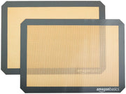 Amazon Basics Silicone Rectangular Baking Mat, Non-Stick Reusable Oven Bakeware, 16.5" x 11.6", New Beige/Gray, Pack of 2
