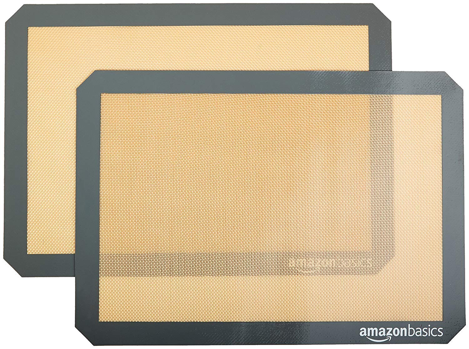 Basics Silicone Rectangular Baking Mat, Non-Stick Reusable Oven Bakeware, 16.5" x 11.6", New Beige/Gray, Pack of 2