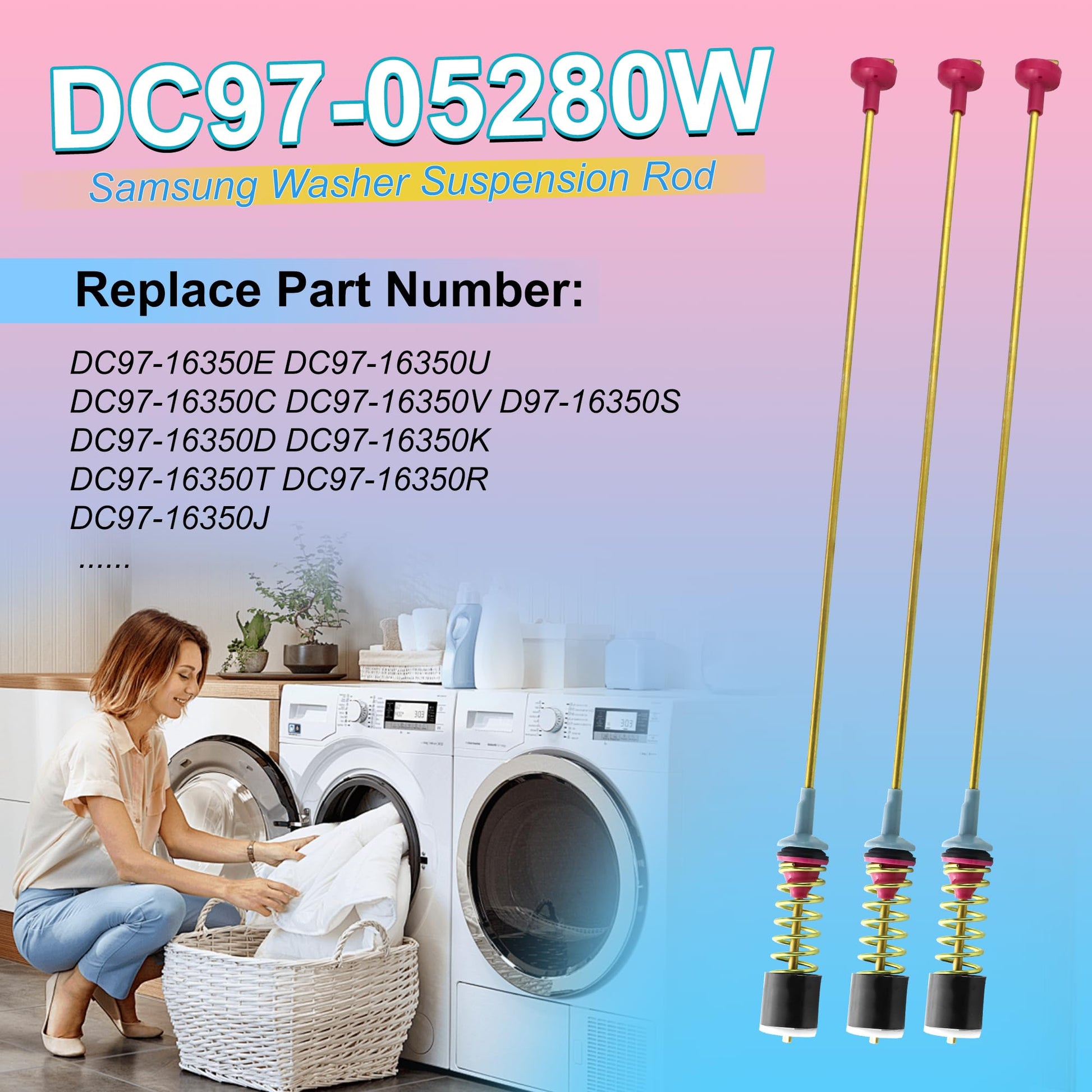 Upgrade DC97-16350U DC97-16350T Washer Suspension Rods for SAMSUNG WA50R5200AW/US, WA50R5400AV/US WA50R5400AW/US WA45T3200AW/A4 WA45H7000AW/A2 and WA45N3050AW/A4 Washing Machine