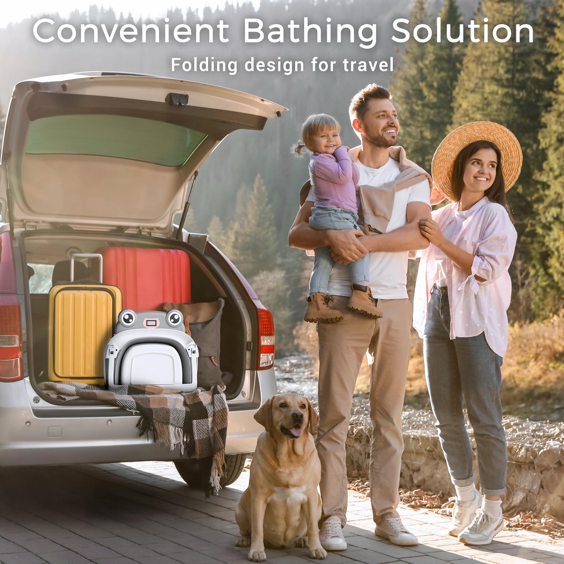 Baby Bathtub, Collapsible Newborn Bathtub for Infant to Toddler 0-24 Months with Soft Cushion and Thermometer,Portable Travel Newborn Tub with No-Slip Feet, Baby Shower Gifts,Grey