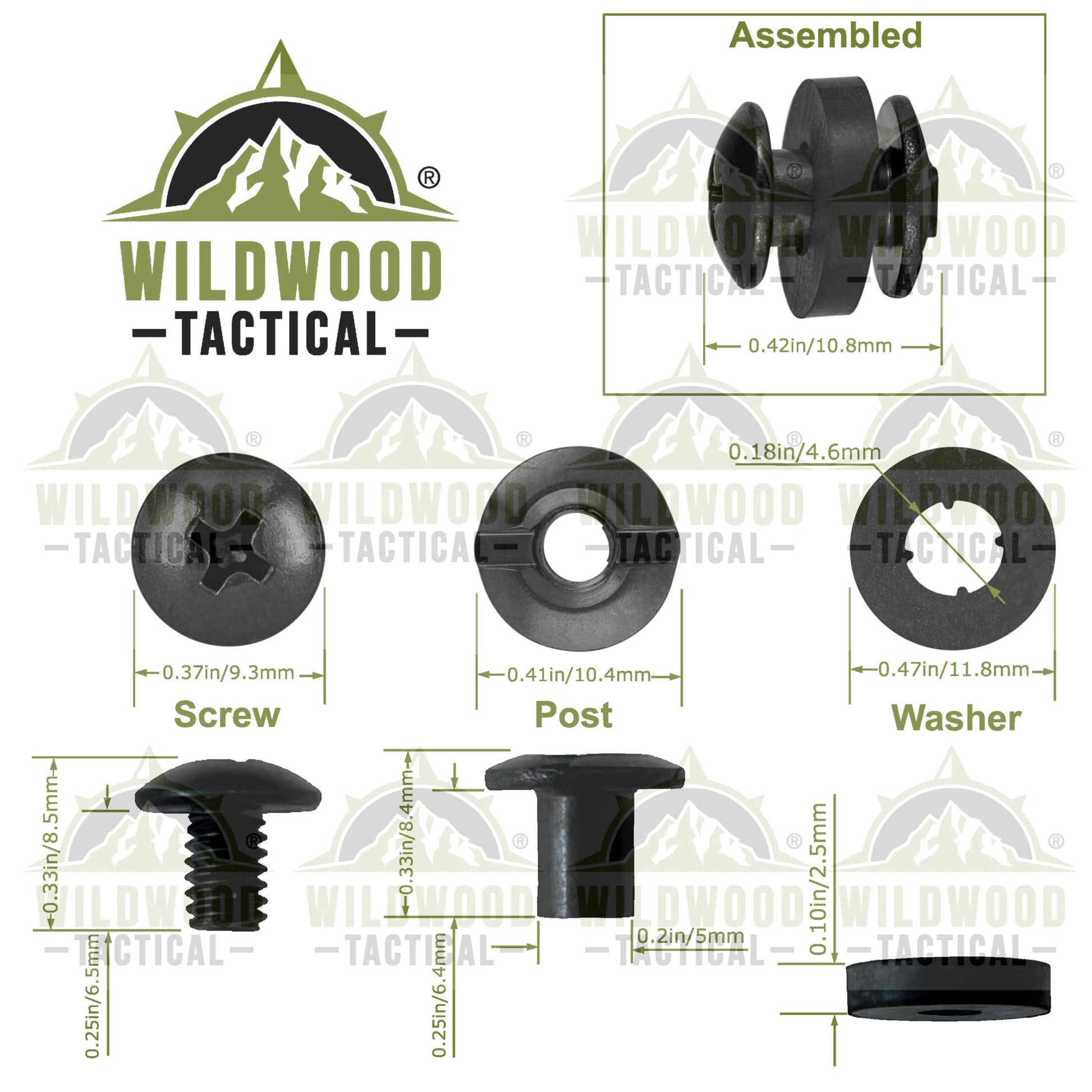 Black Chicago Screws, 12 Sets - for DIY Kydex and Leather Gun Holsters/Clips and Knife Sheaths, 1/4 Inch, Includes Phillips Truss Heads + Open Slotted Fasteners + Rubber Washers/Spacers