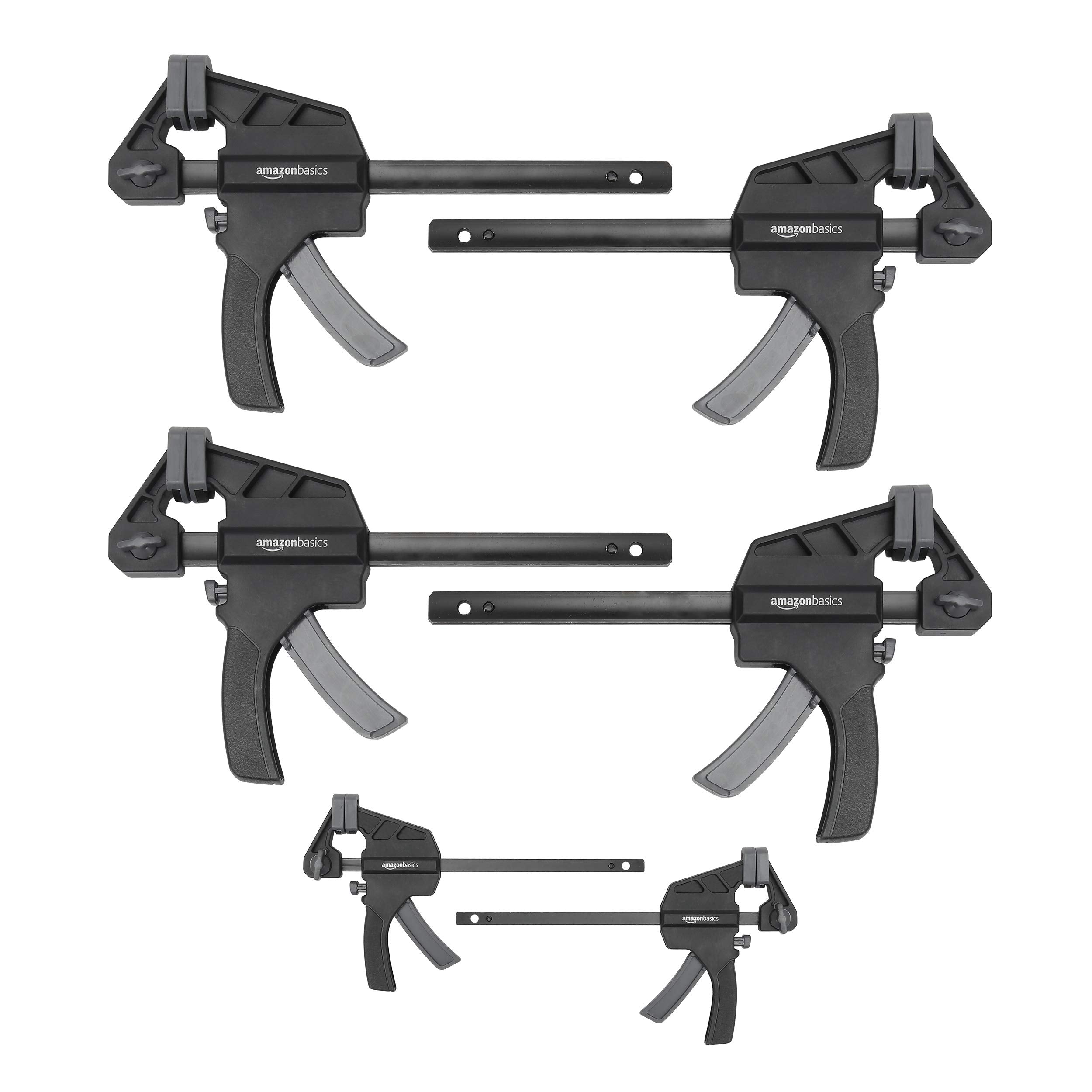 Basics 6-Piece Trigger Clamp Set, 2 Pack of 4-inch, 4 Pack of 6-inch, Black/Grey