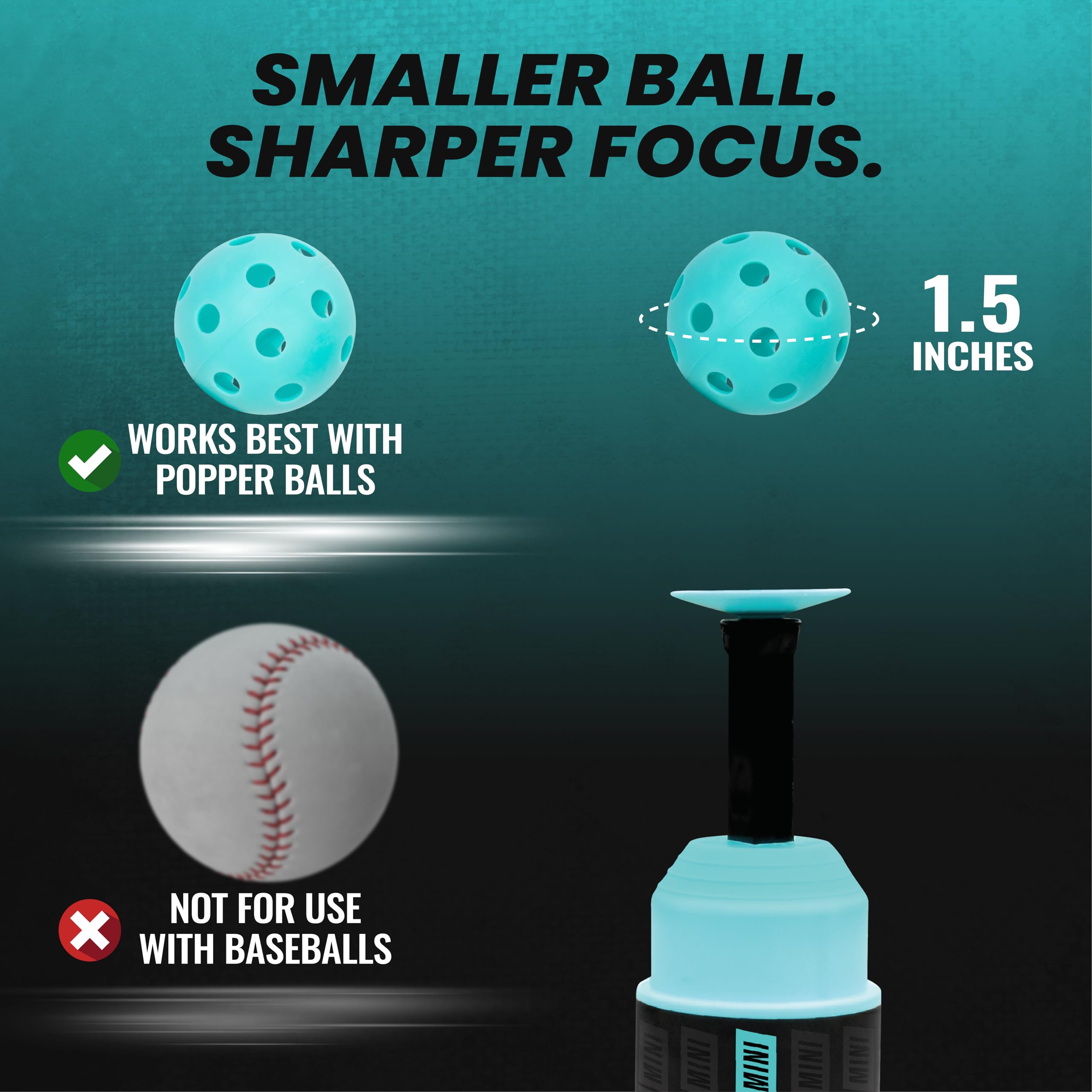 Bandit Sports Baseball Training Mini Tee Popper, Hitting Tee for Perfect Swings, Batting Machine for Practicing Hitting Without a Pitcher (1 Popper Ball Included)