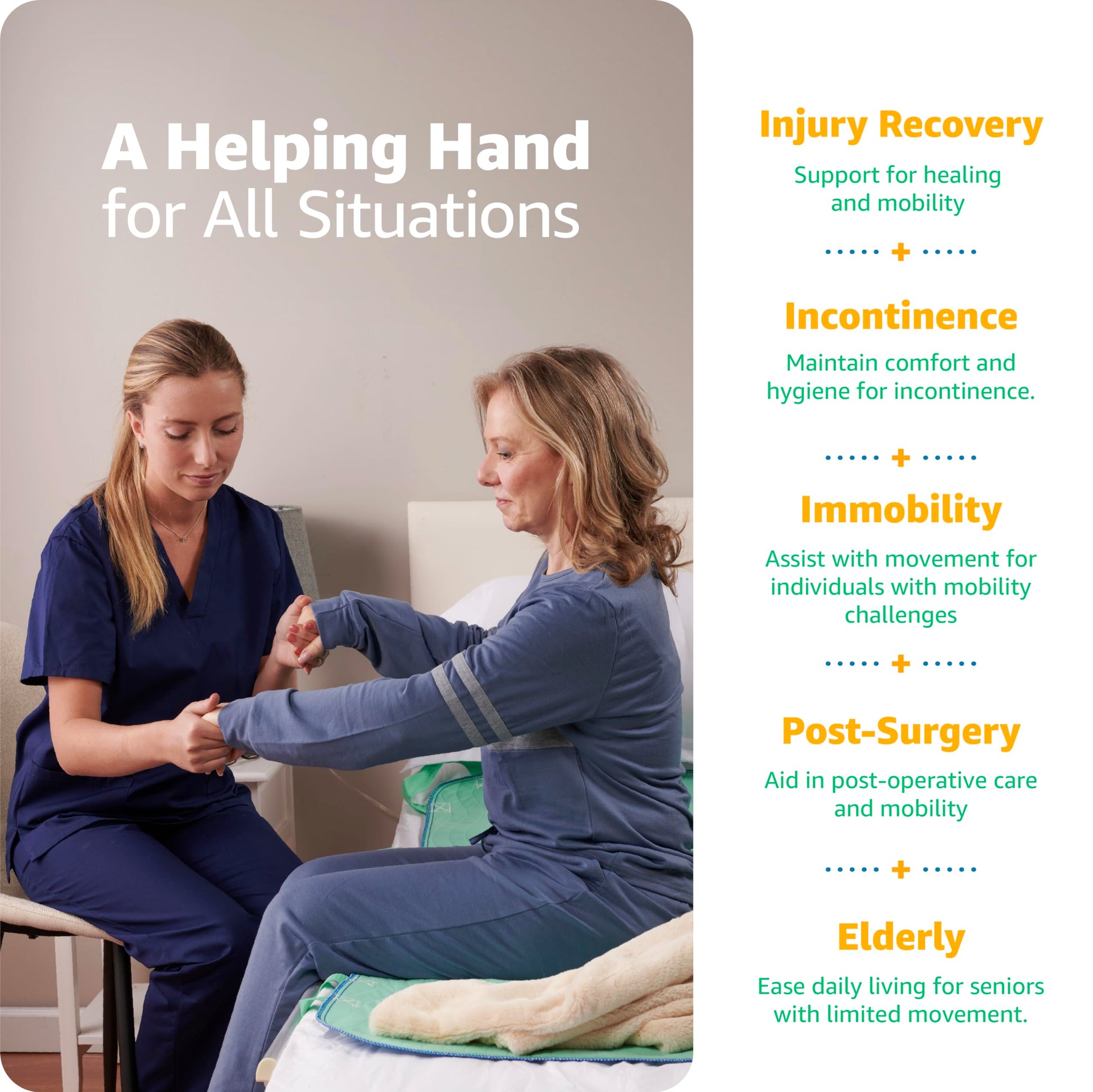 Improvia Positioning Bed Pad 34"x52" with 8 Reinforced Handles, Quick-Drying, Washable, Waterproof, Reusable, Mattress Protection, for Lifting, Turning, Transfer, Elderly and Incontinence Patients.