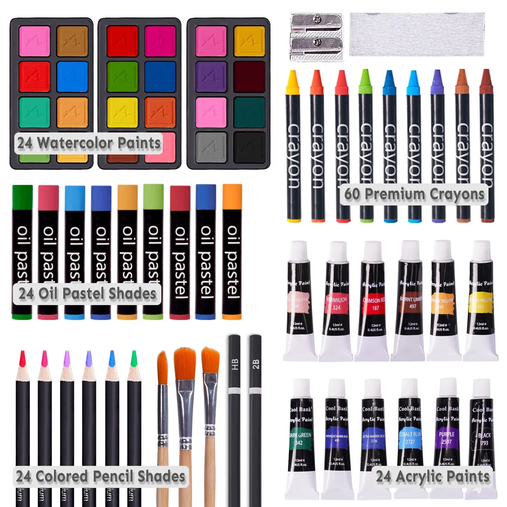 Color More 175 Piece Deluxe Art Set with 2 Drawing Pads, Acrylic Paints, Crayons, Colored Pencils, Paint Set in Wooden Case, Professional Art Kit, Art Supplies for Adults, Teens and Artist, WoodMuse Plus