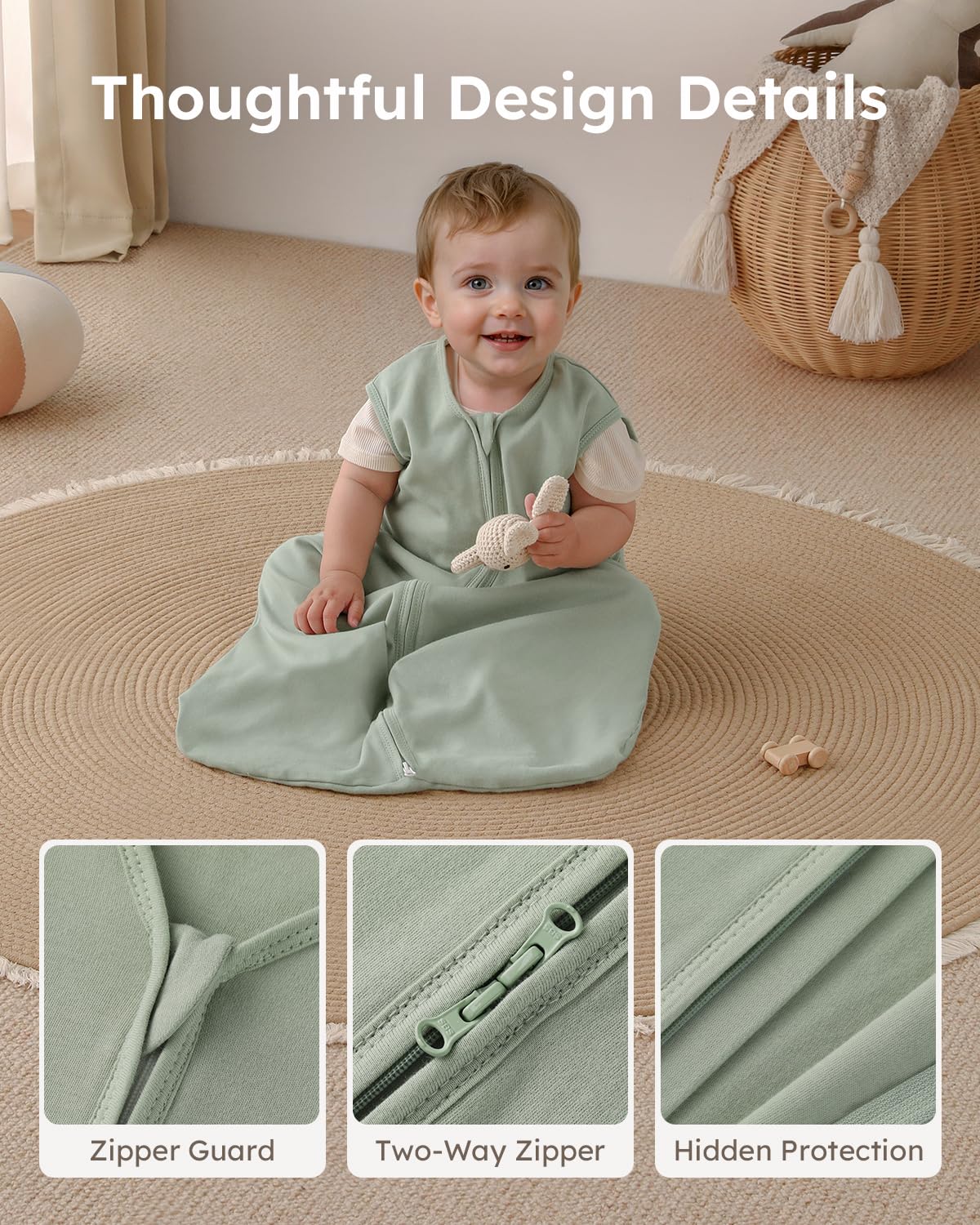 Yoofoss Baby Sleep Sack 0-6 Months Wearable Blanket for Babies 100% Organic Cotton 2-Way Zipper TOG 0.5 Toddler Sleeping Sack 3 Pack, Sleep Sacks