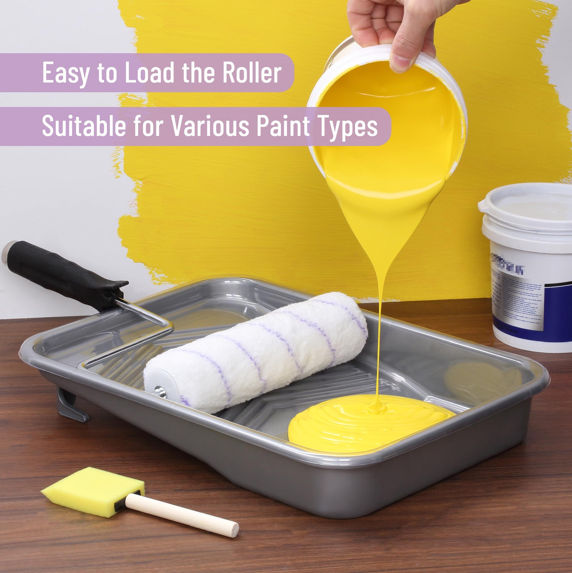 Bates- Paint Tray Set, 9-Inch, 12 pcs, Plastic Paint Tray with 10 Tray Liner, Textured Deep Capacity Disposable Paint Tray with Wire Roller Frame, Paint Pan Liners, Transparent Paint Pans Trays
