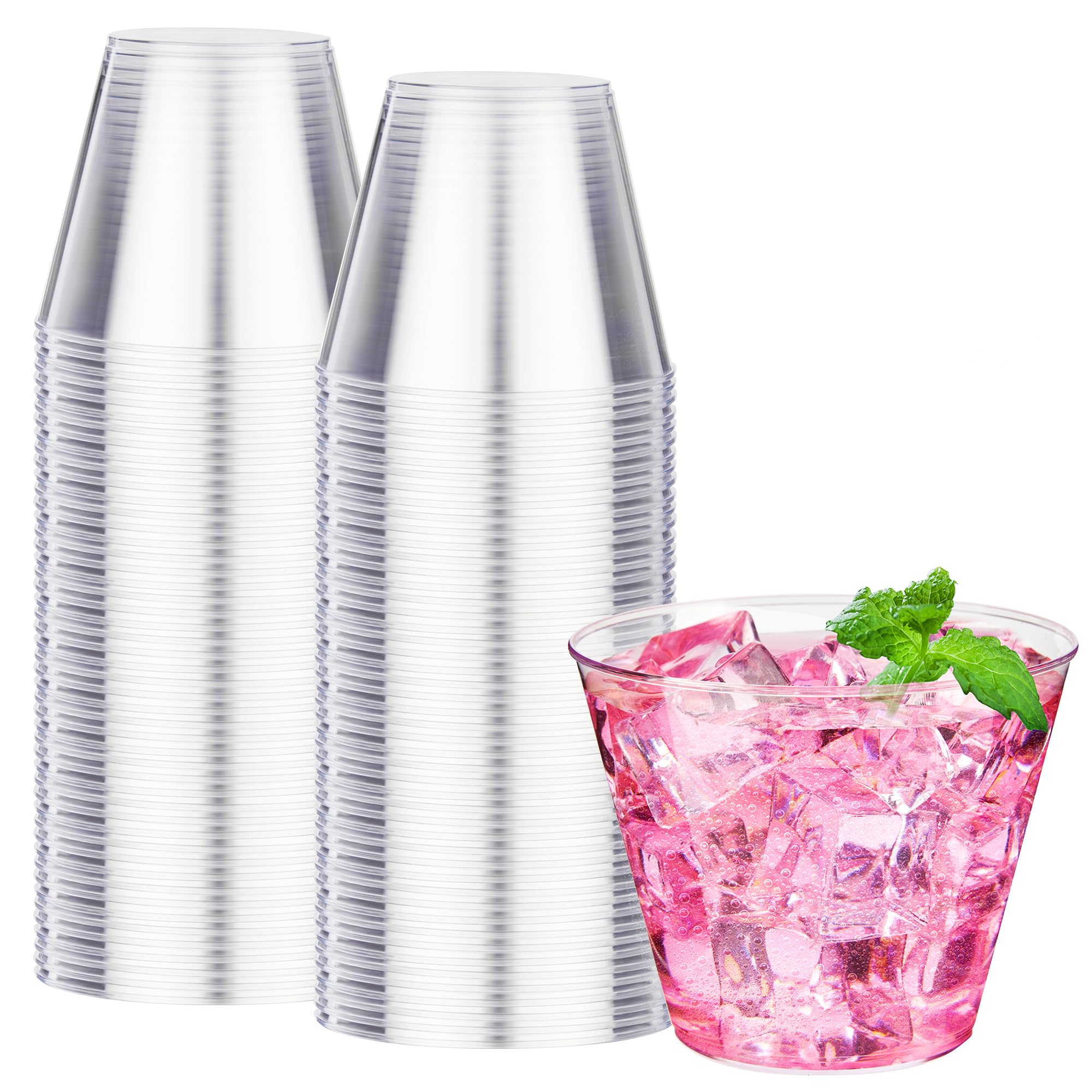 RACETOP 9 oz 100 packs Clear Disposable Plastic Cups, Durable Plastic Cups Tumblers, Perfect for Parties, Wedding and Festival Events