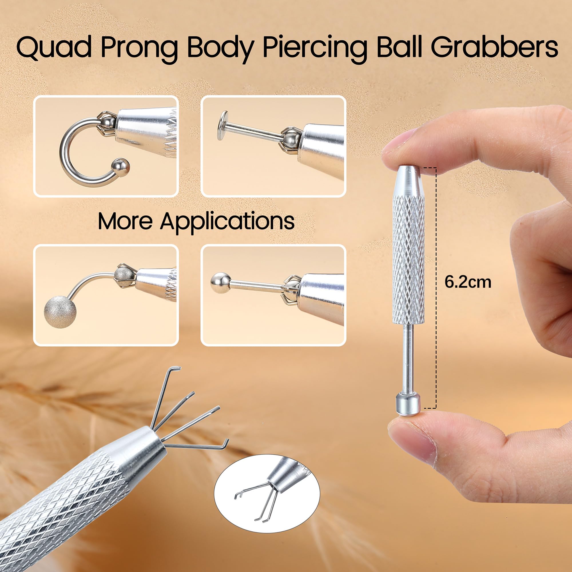 GEMQUEEN Piercing Taper Ball Grabber Changing Tool Set - Flat Back Earrings Applicator Tool 16G 18G Stainless Steel Threadless Insertion Pin Thread Assistant Tool Body Piercing Kit for Ear Nose Lip